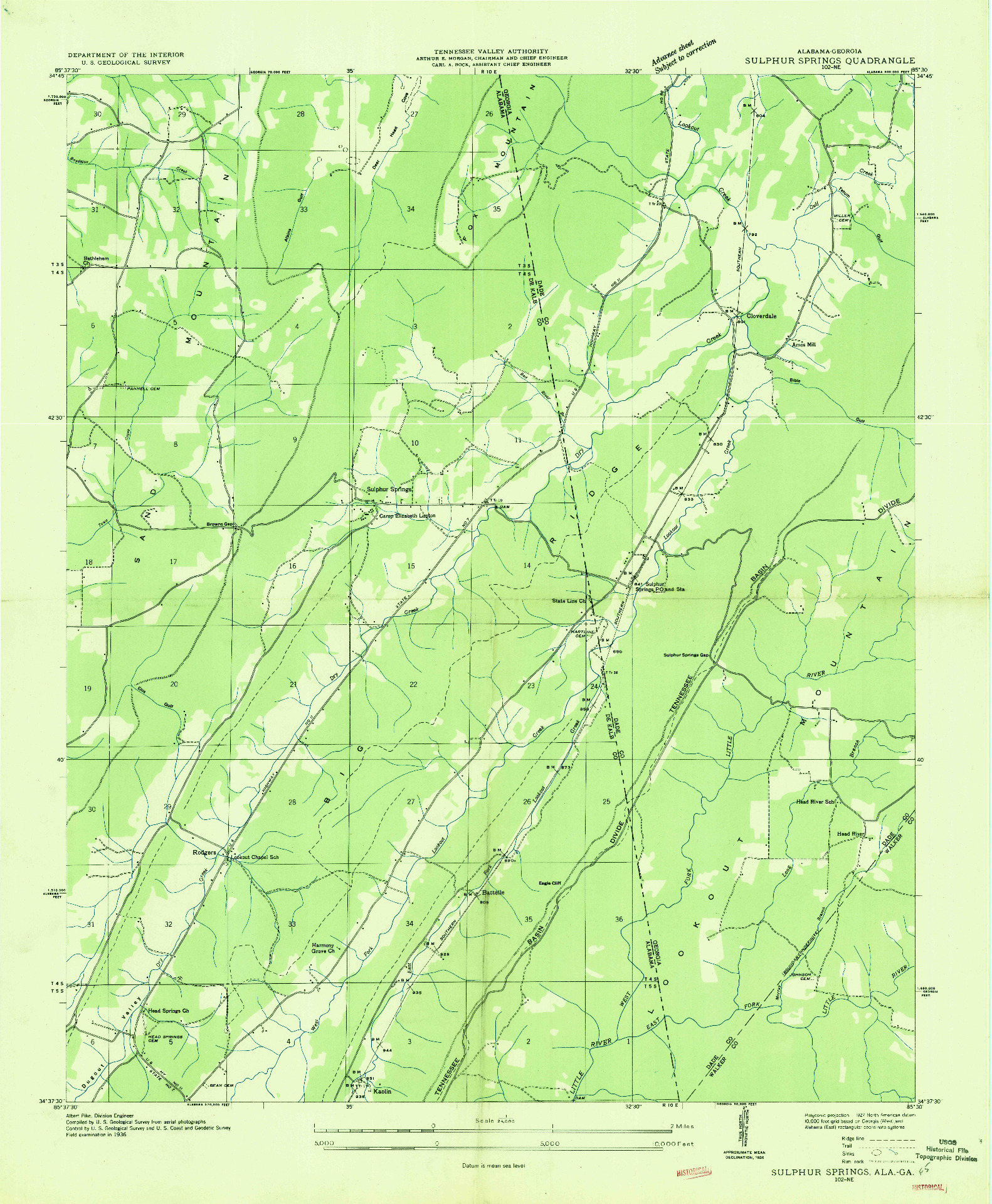 USGS 1:24000-SCALE QUADRANGLE FOR SULPHUR SPRINGS, AL 1936