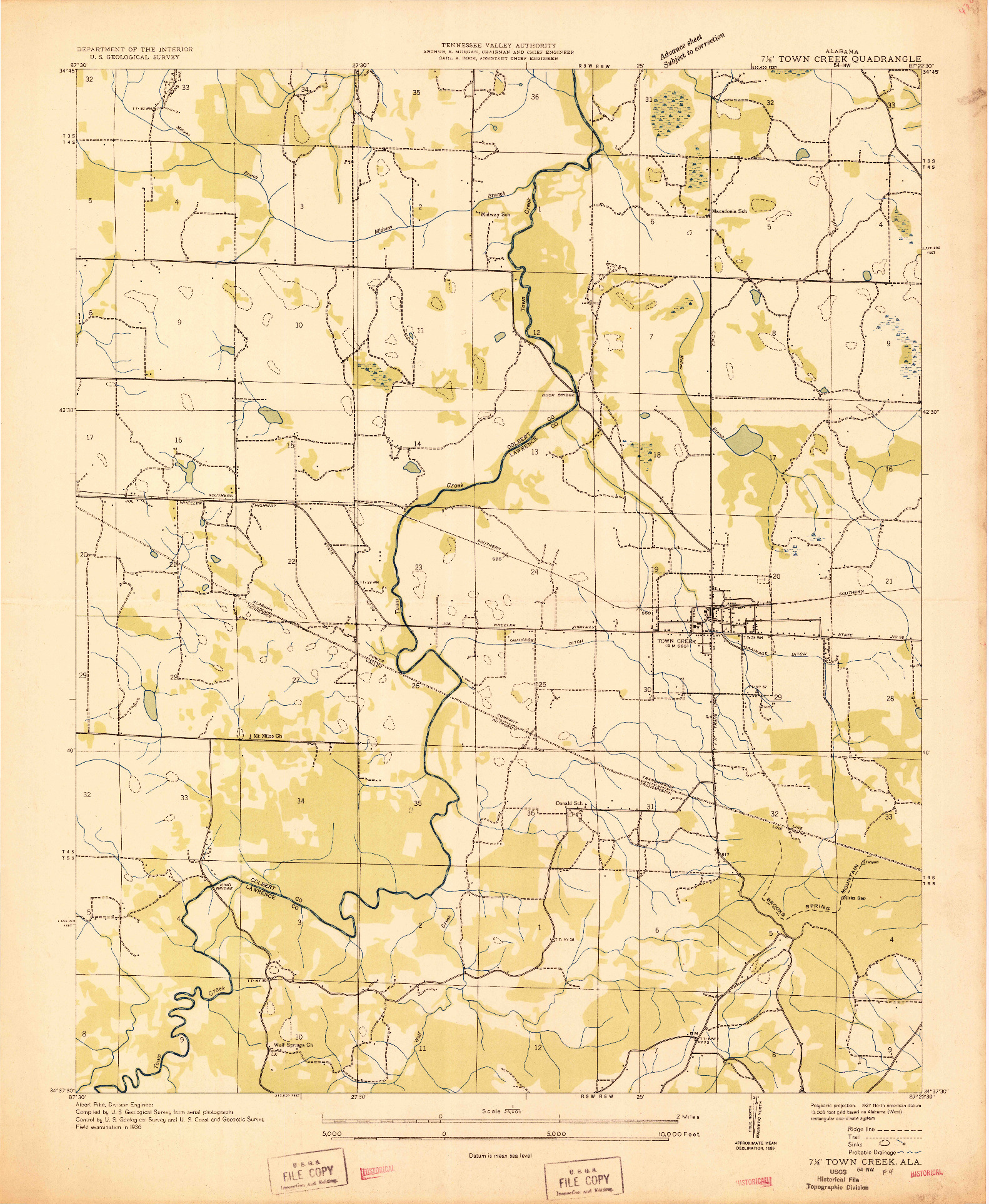 USGS 1:24000-SCALE QUADRANGLE FOR TOWN CREEK, AL 1936