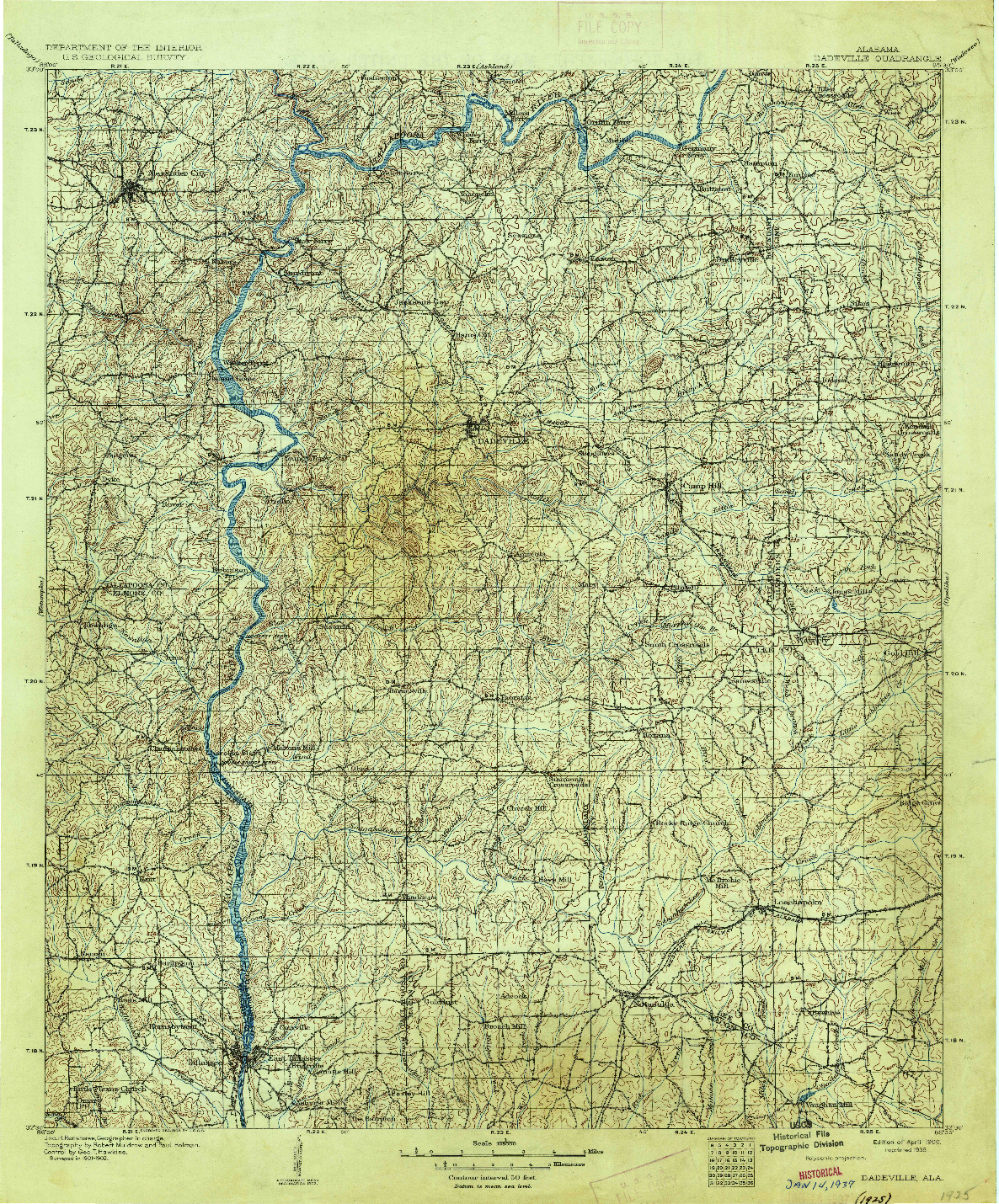USGS 1:125000-SCALE QUADRANGLE FOR DADEVILLE, AL 1906