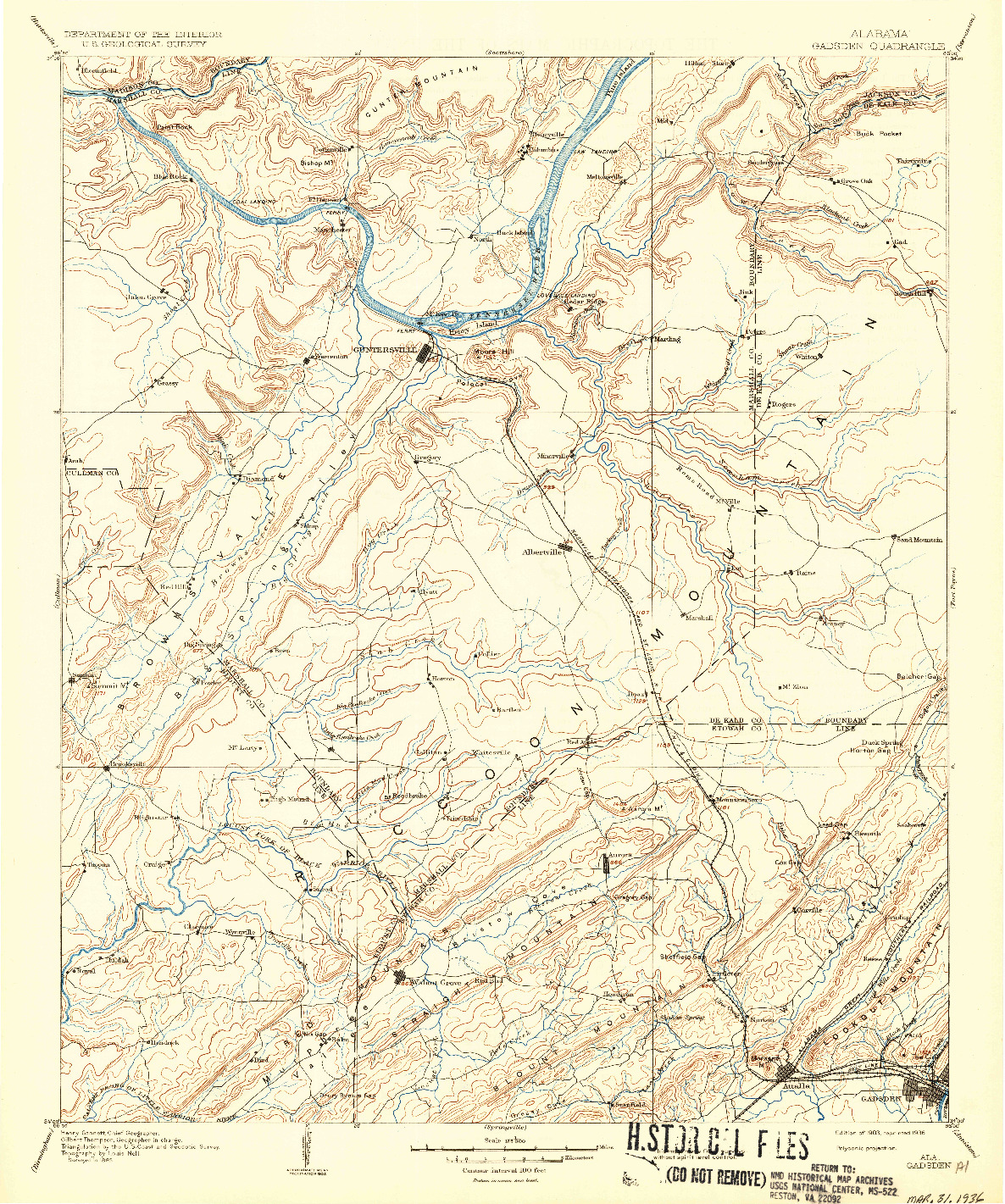 USGS 1:125000-SCALE QUADRANGLE FOR GADSDEN, AL 1903