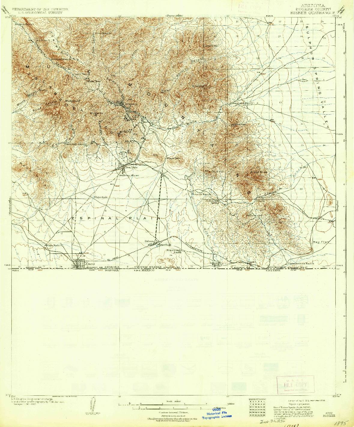 USGS 1:62500-SCALE QUADRANGLE FOR BISBEE, AZ 1910