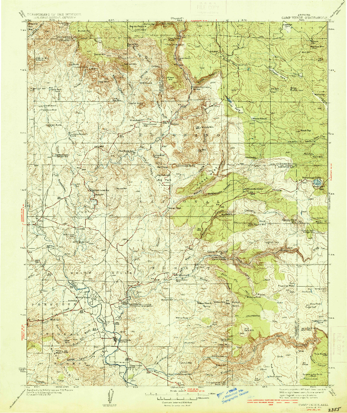 USGS 1:125000-SCALE QUADRANGLE FOR CAMP VERDE, AZ 1936