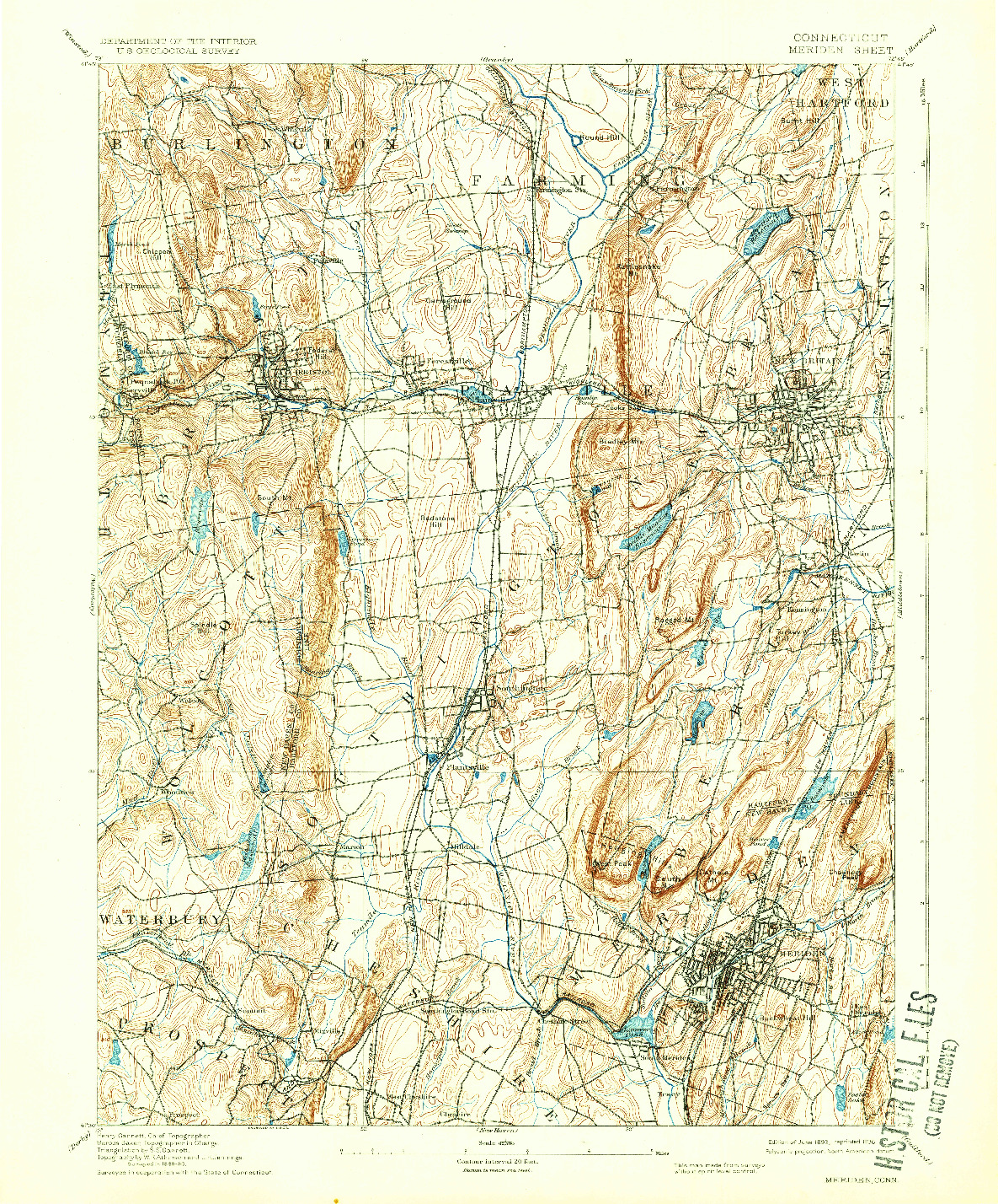 USGS 1:62500-SCALE QUADRANGLE FOR MERIDEN, CT 1893