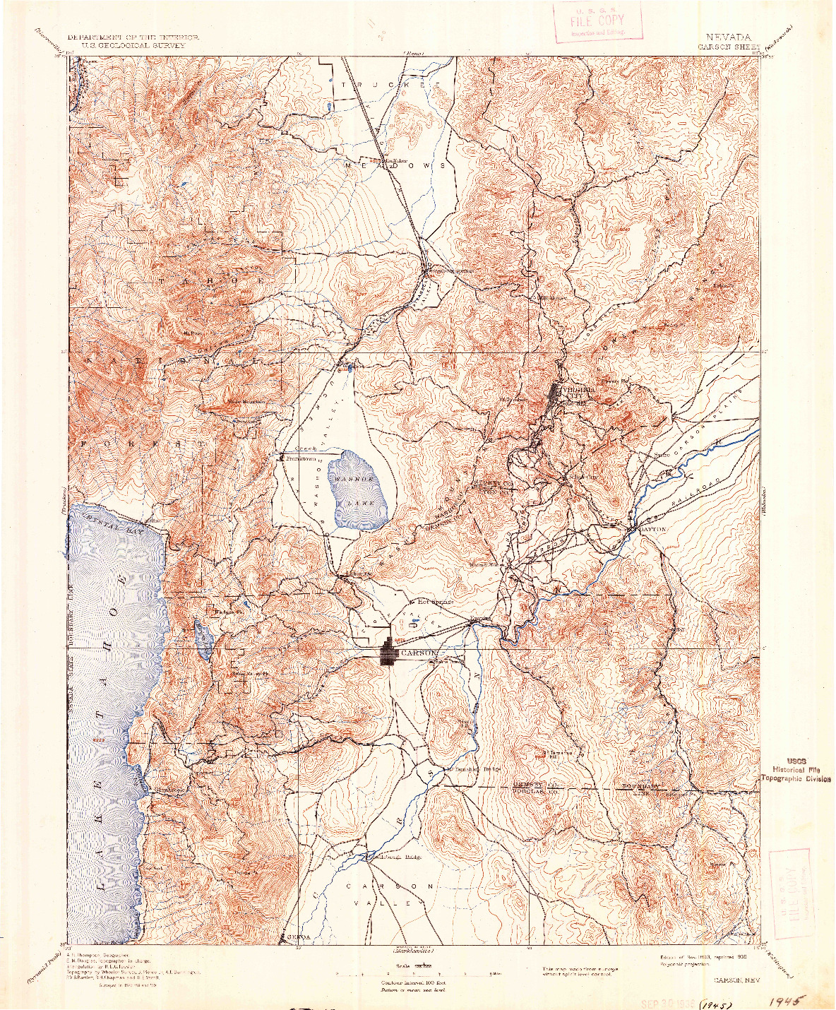 USGS 1:125000-SCALE QUADRANGLE FOR CARSON, NV 1893