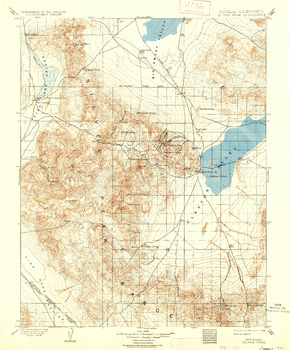 USGS 1:125000-SCALE QUADRANGLE FOR SILVER PEAK, NV 1900