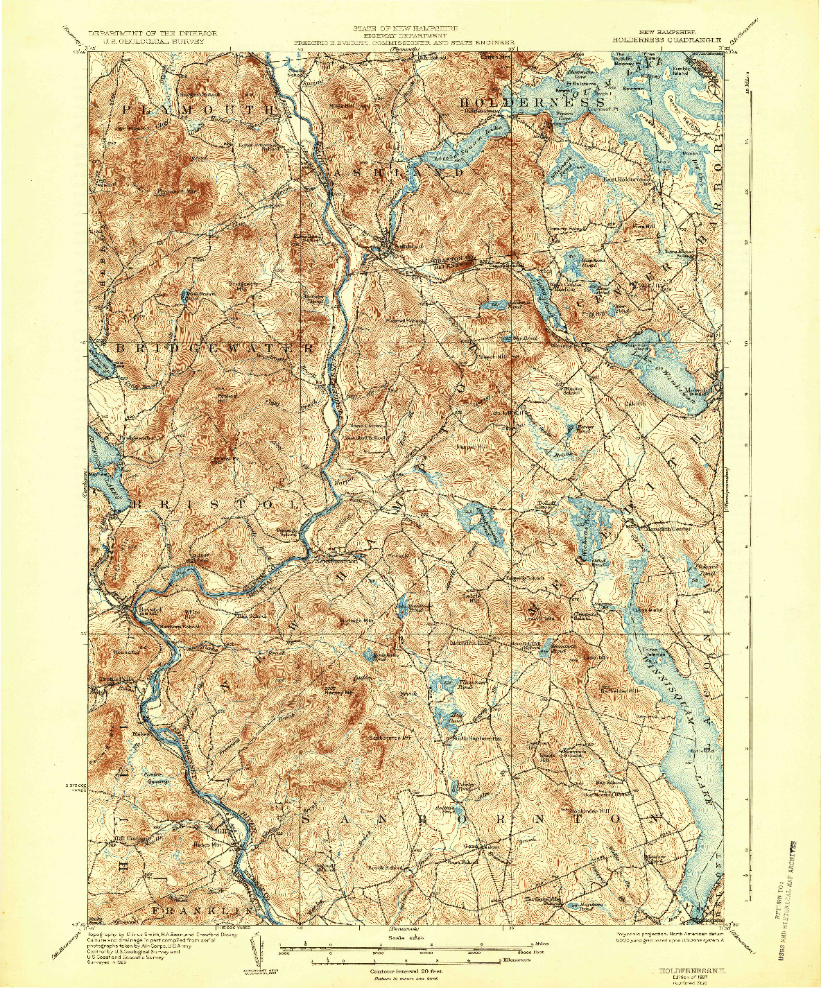 USGS 1:62500-SCALE QUADRANGLE FOR HOLDERNESS, NH 1927