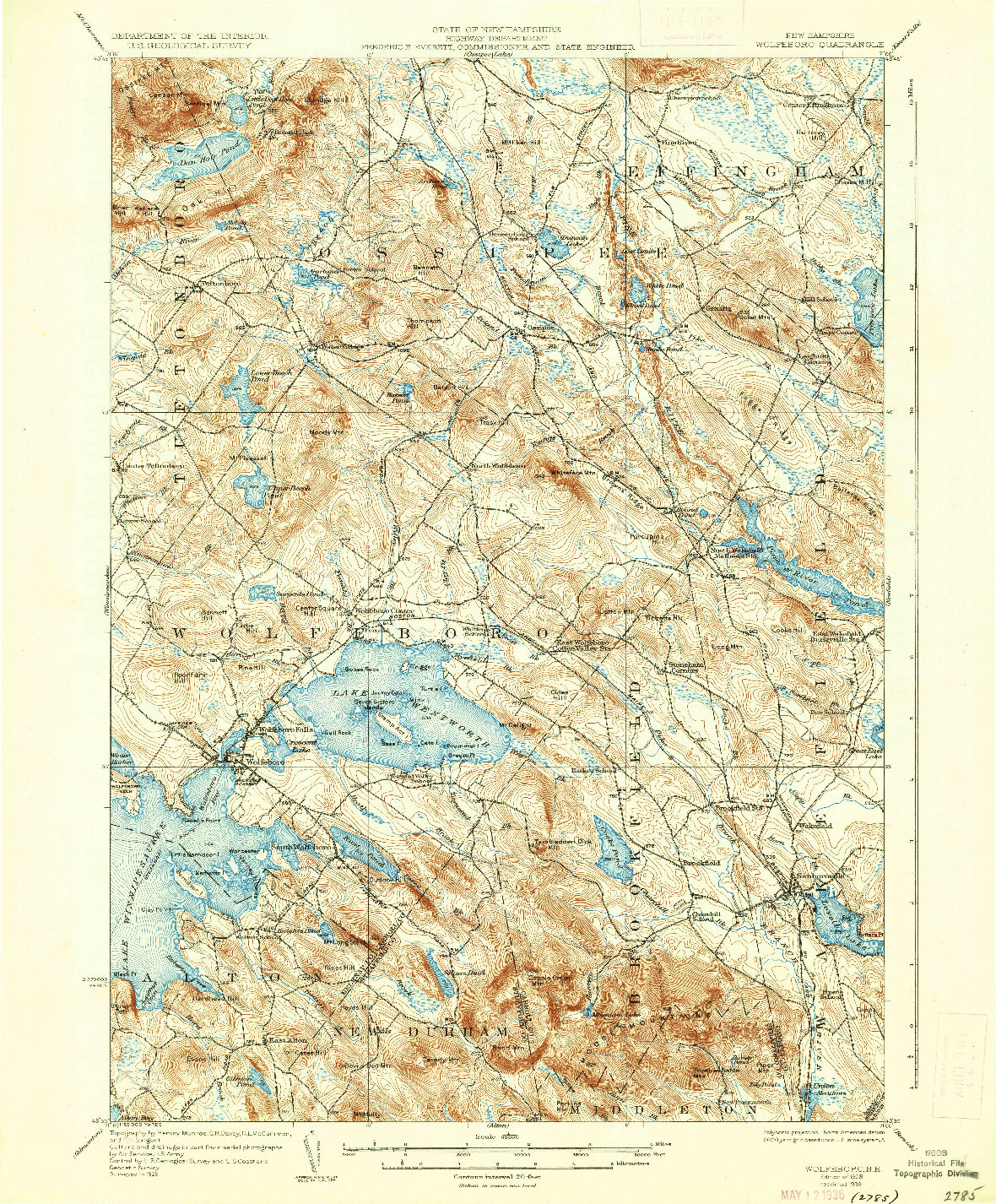 USGS 1:62500-SCALE QUADRANGLE FOR WOLFEBORO, NH 1928