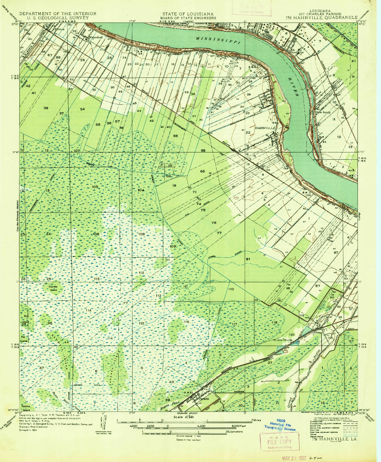 USGS 1:31680-SCALE QUADRANGLE FOR HAHNVILLE, LA 1936