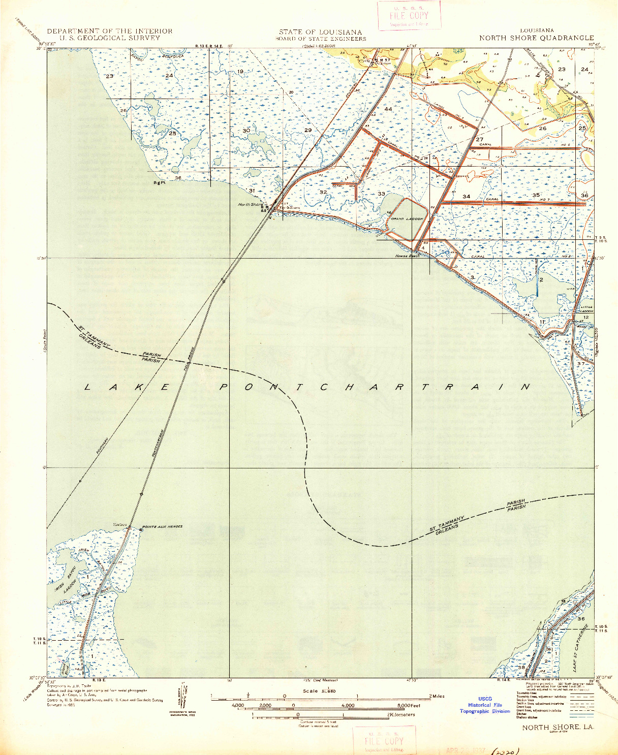USGS 1:31680-SCALE QUADRANGLE FOR NORTH SHORE, LA 1936