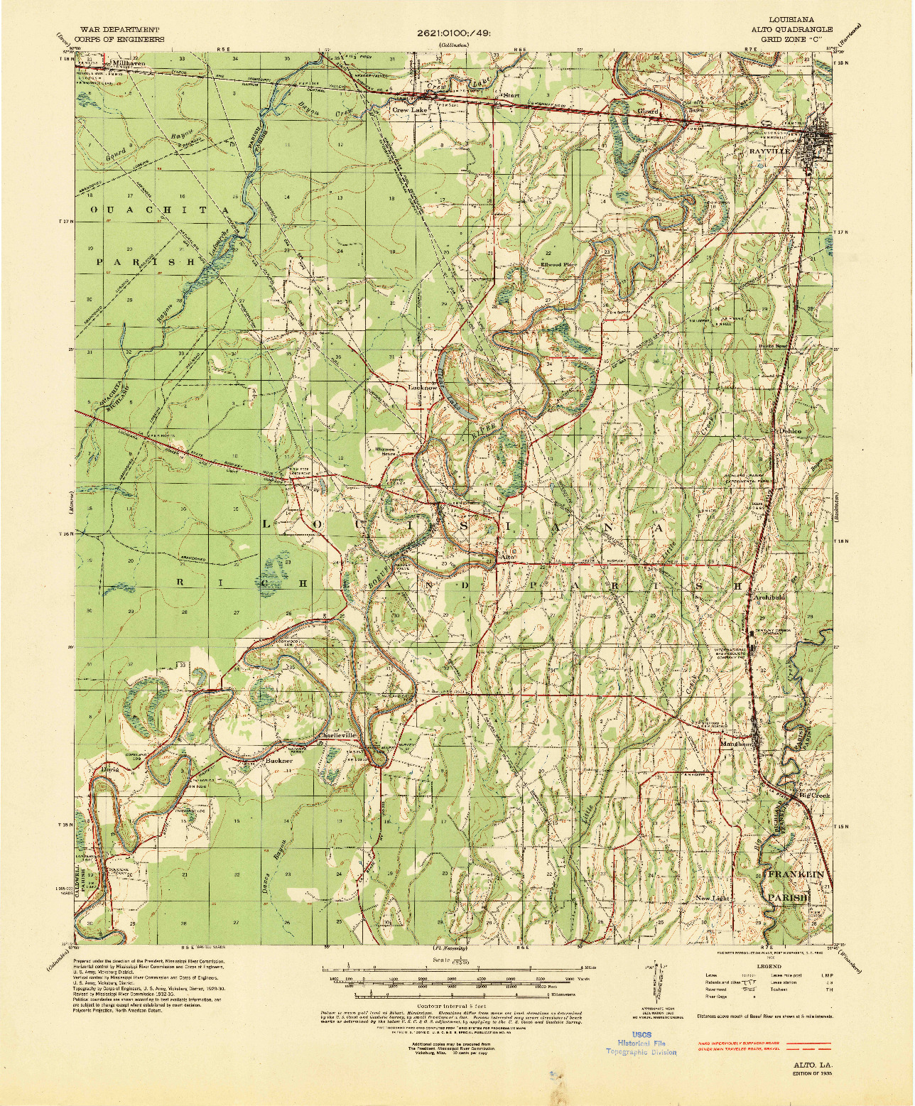 USGS 1:62500-SCALE QUADRANGLE FOR ALTO, LA 1935
