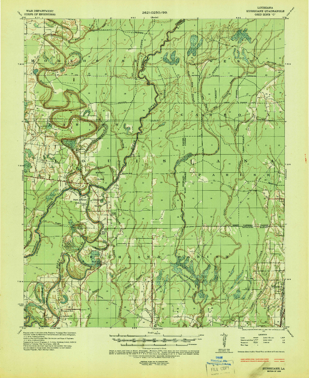 USGS 1:62500-SCALE QUADRANGLE FOR HURRICANE, LA 1935