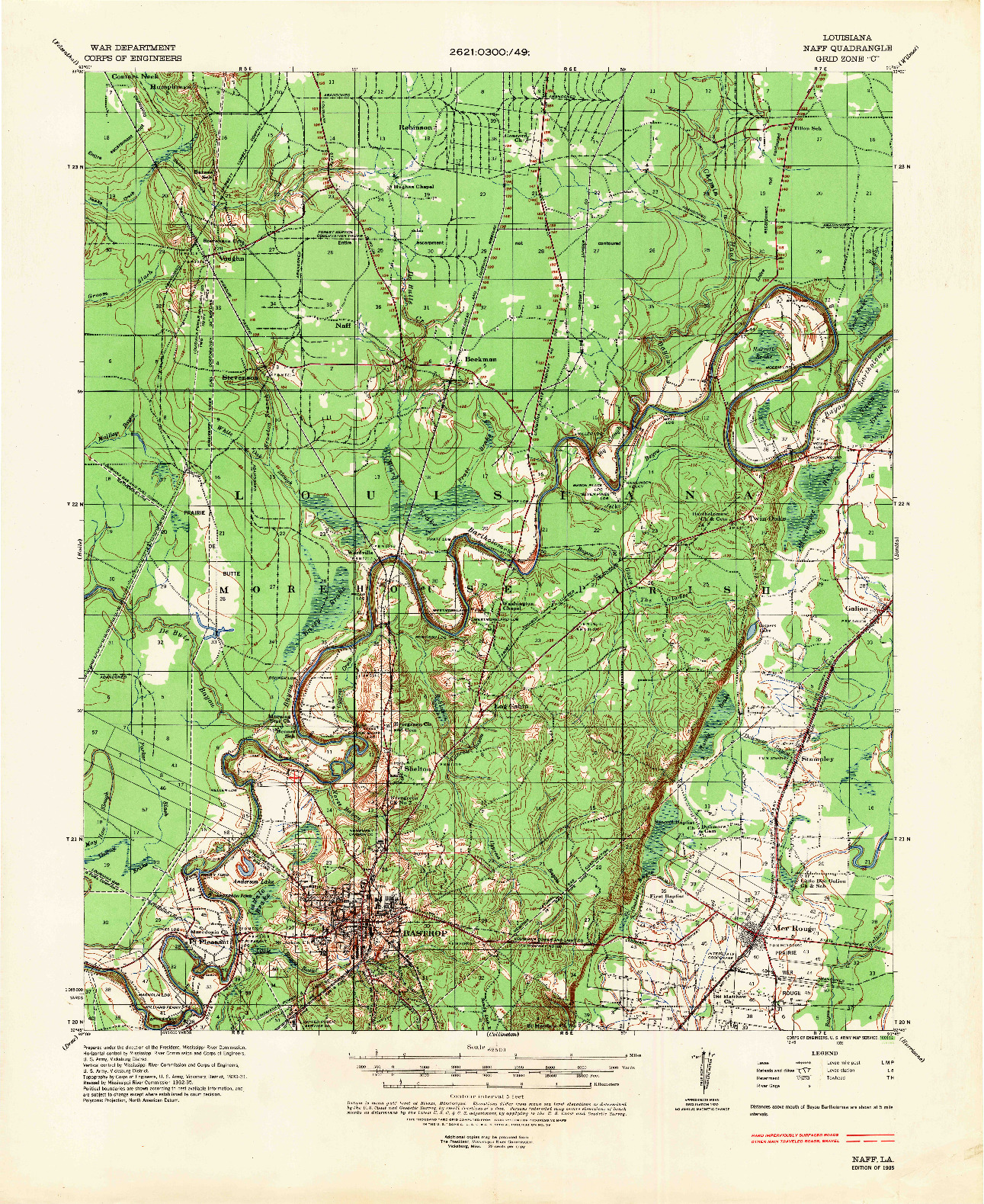 USGS 1:62500-SCALE QUADRANGLE FOR NAFF, LA 1935