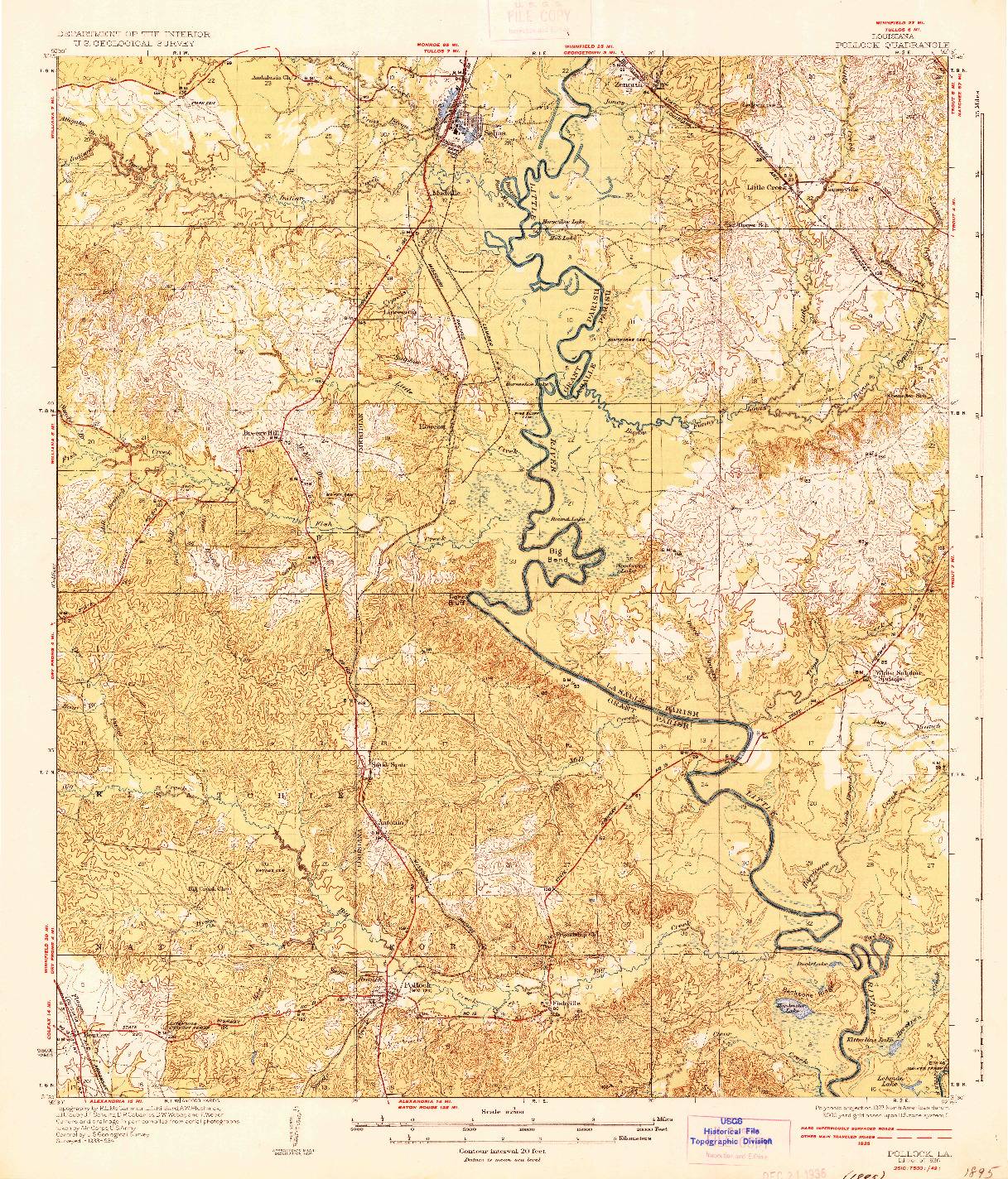 USGS 1:62500-SCALE QUADRANGLE FOR POLLOCK, LA 1936