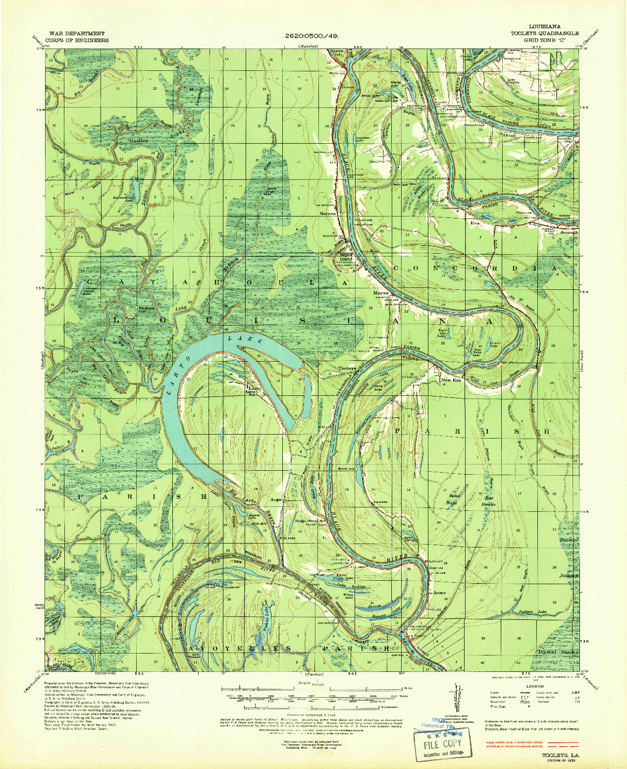 USGS 1:62500-SCALE QUADRANGLE FOR TOOLEYS, LA 1935