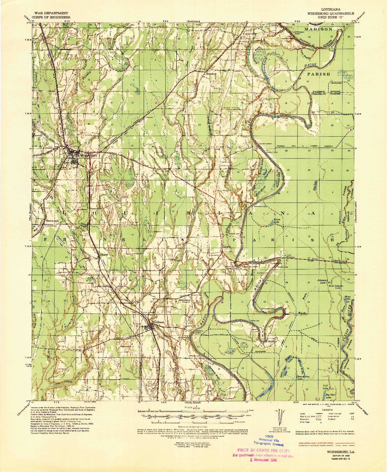 USGS 1:62500-SCALE QUADRANGLE FOR WINNSBORO, LA 1935