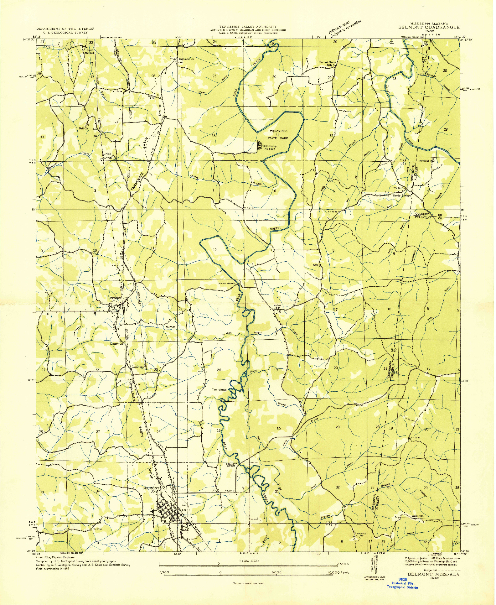 USGS 1:24000-SCALE QUADRANGLE FOR BELMONT, MS 1936