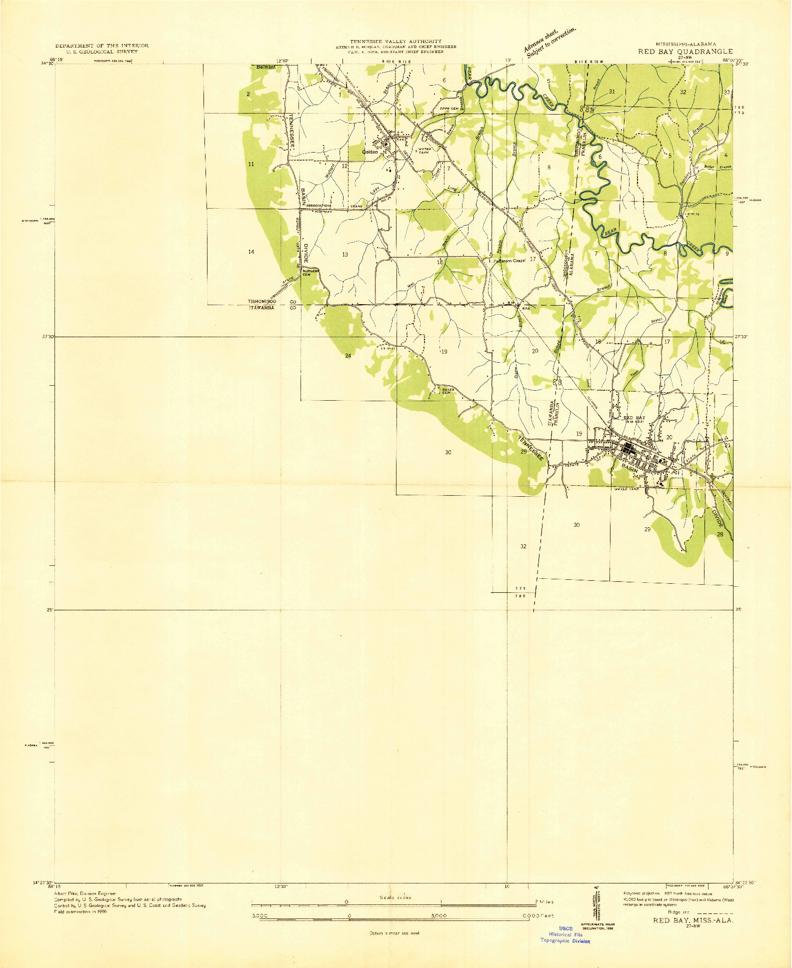 USGS 1:24000-SCALE QUADRANGLE FOR RED BAY, MS 1936