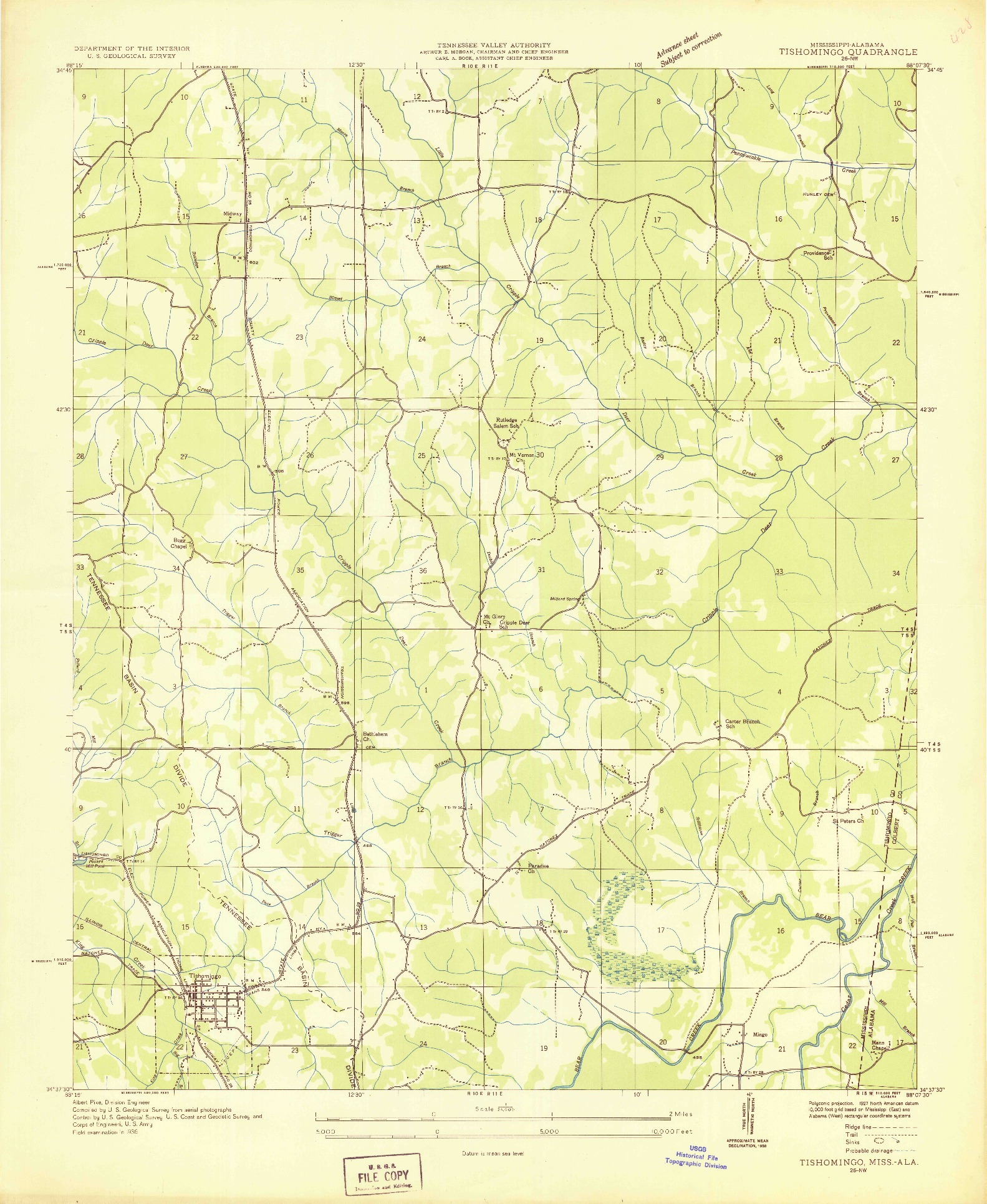 USGS 1:24000-SCALE QUADRANGLE FOR TISHOMINGO, MS 1936