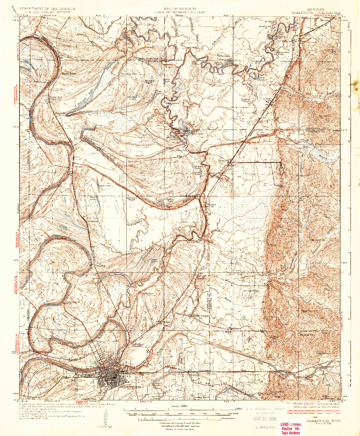 USGS 1:62500-SCALE QUADRANGLE FOR GREENWOOD, MS 1936