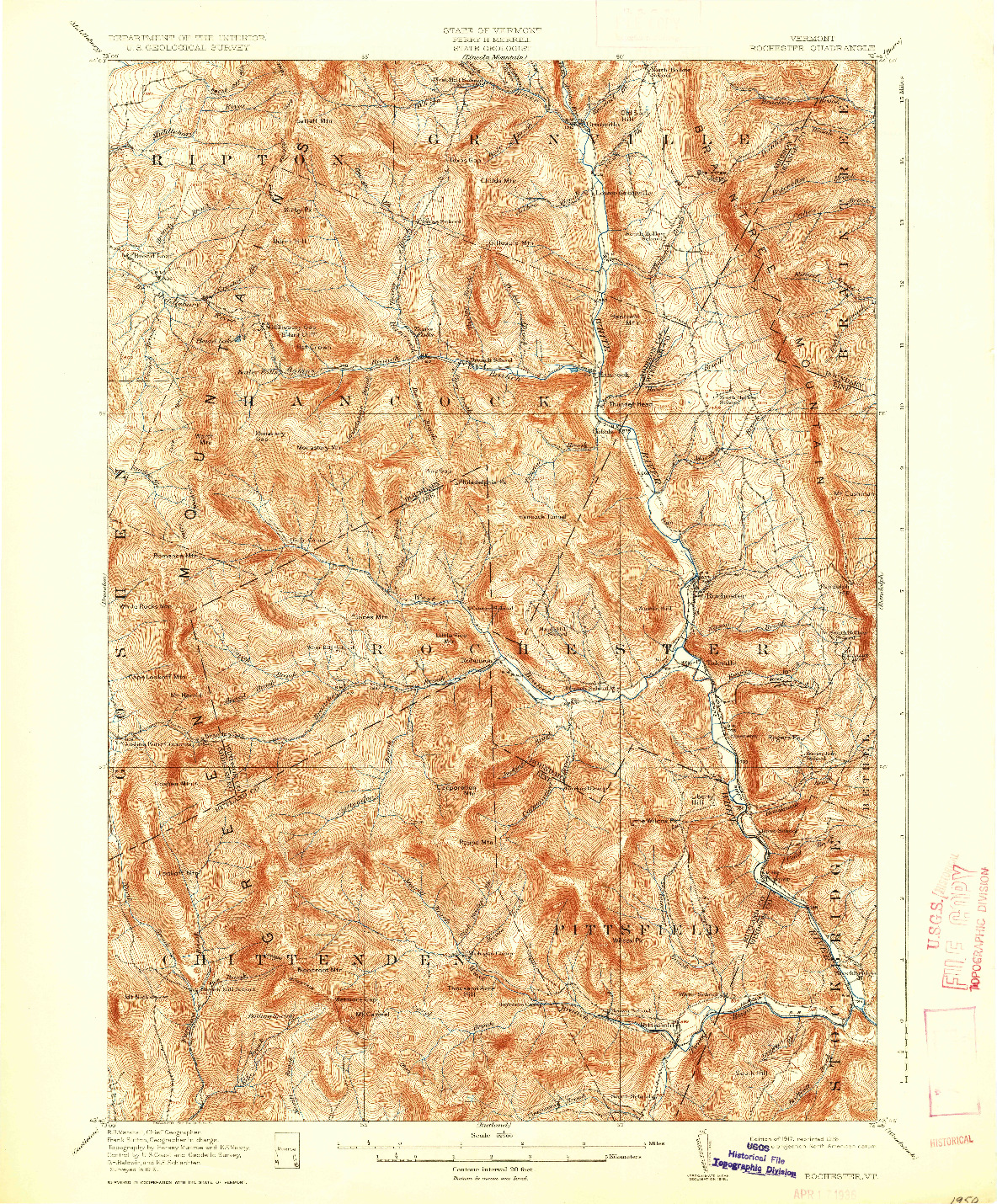 USGS 1:62500-SCALE QUADRANGLE FOR ROCHESTER, VT 1917