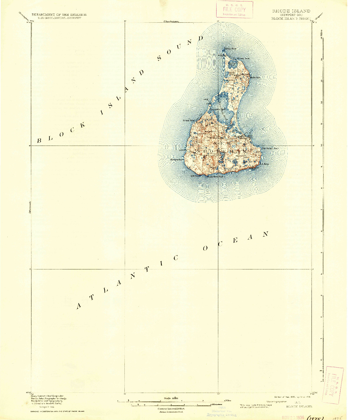 USGS 1:62500-SCALE QUADRANGLE FOR BLOCK ISLAND, RI 1899