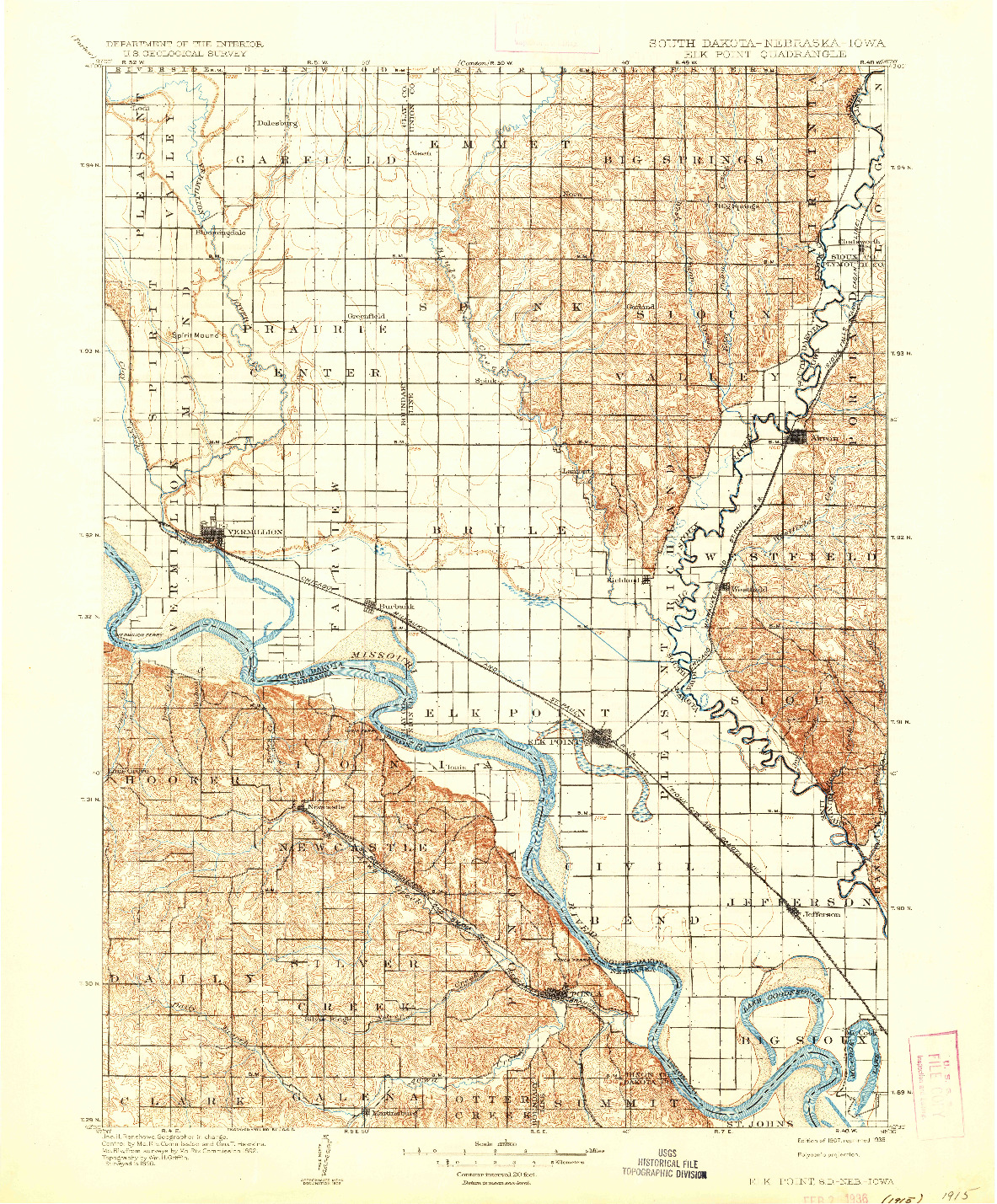 USGS 1:125000-SCALE QUADRANGLE FOR ELK POINT, SD 1907