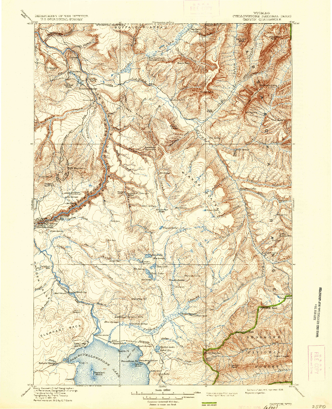 USGS 1:125000-SCALE QUADRANGLE FOR CANYON, WY 1911