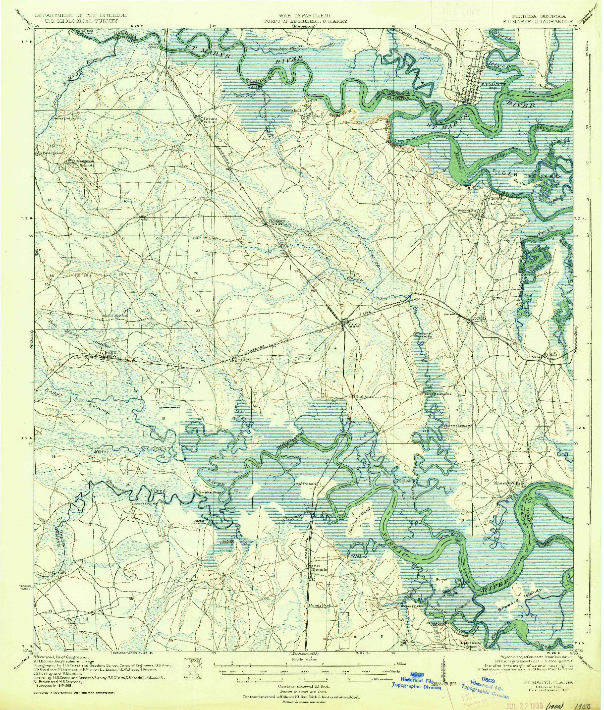 USGS 1:62500-SCALE QUADRANGLE FOR ST MARYS, FL 1919