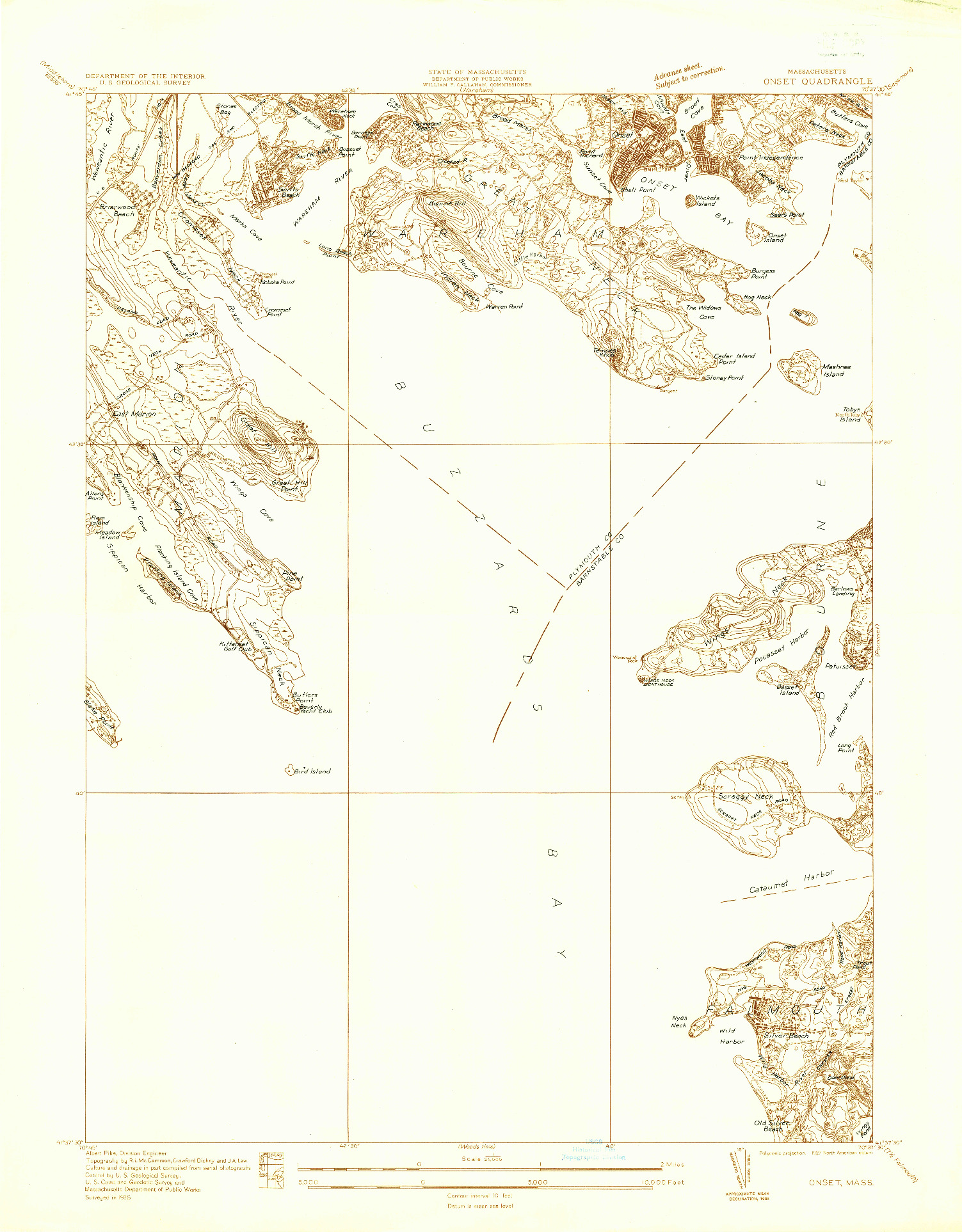 USGS 1:24000-SCALE QUADRANGLE FOR ONSET, MA 1936