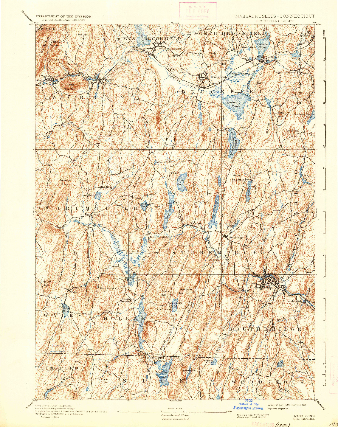 USGS 1:62500-SCALE QUADRANGLE FOR BROOKFIELD, MA 1893