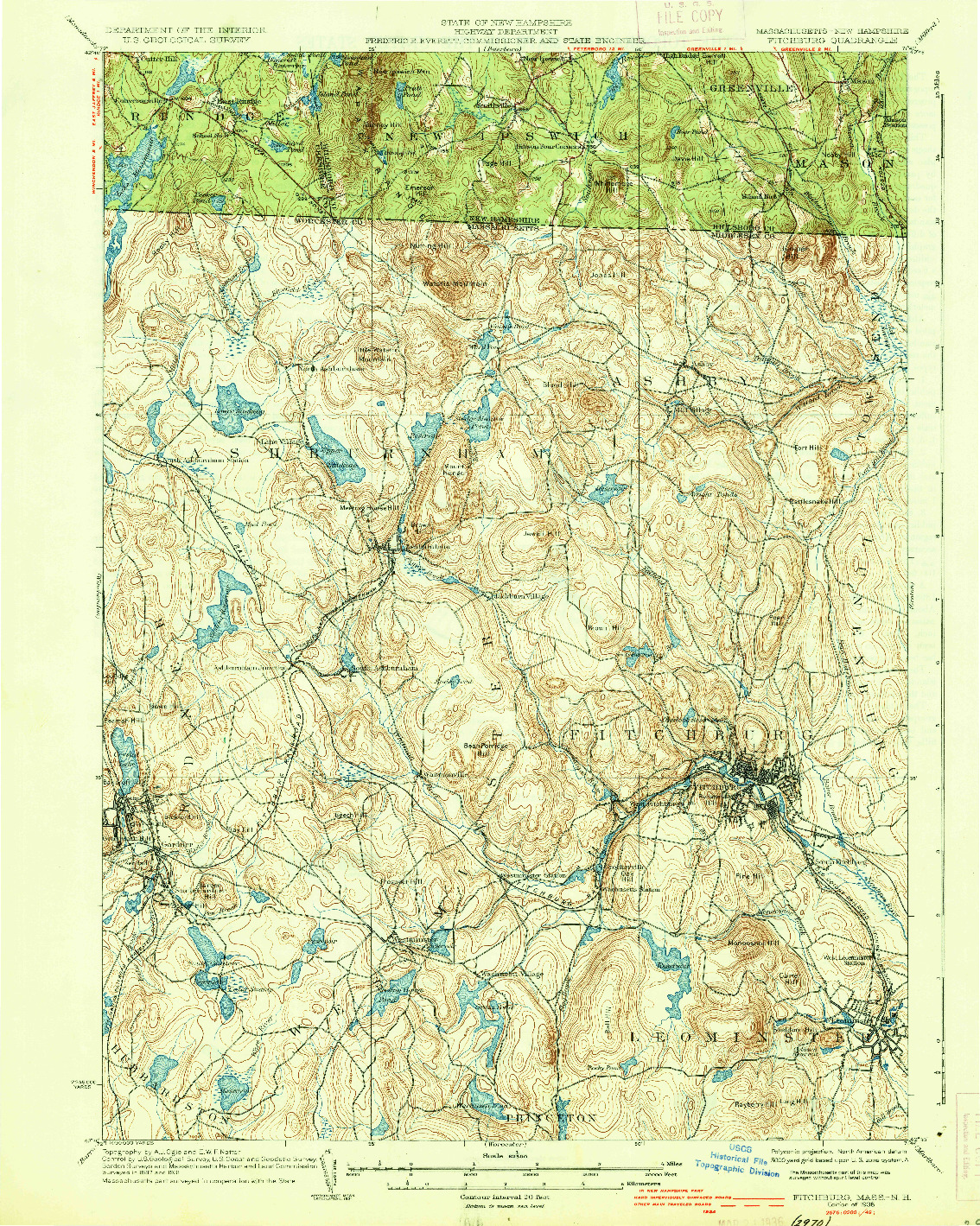 USGS 1:62500-SCALE QUADRANGLE FOR FITCHBURG, MA 1936