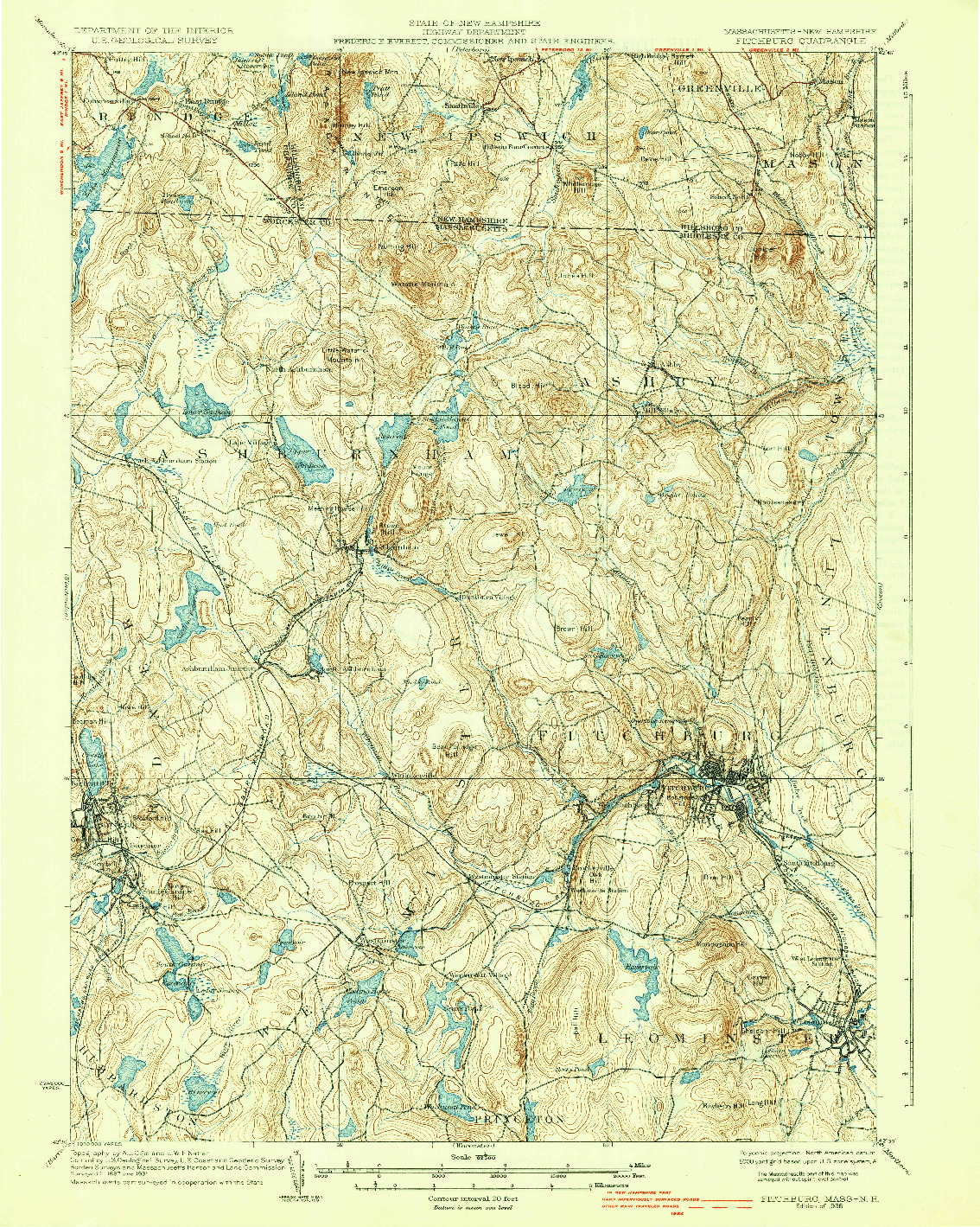 USGS 1:62500-SCALE QUADRANGLE FOR FITCHBURG, MA 1936
