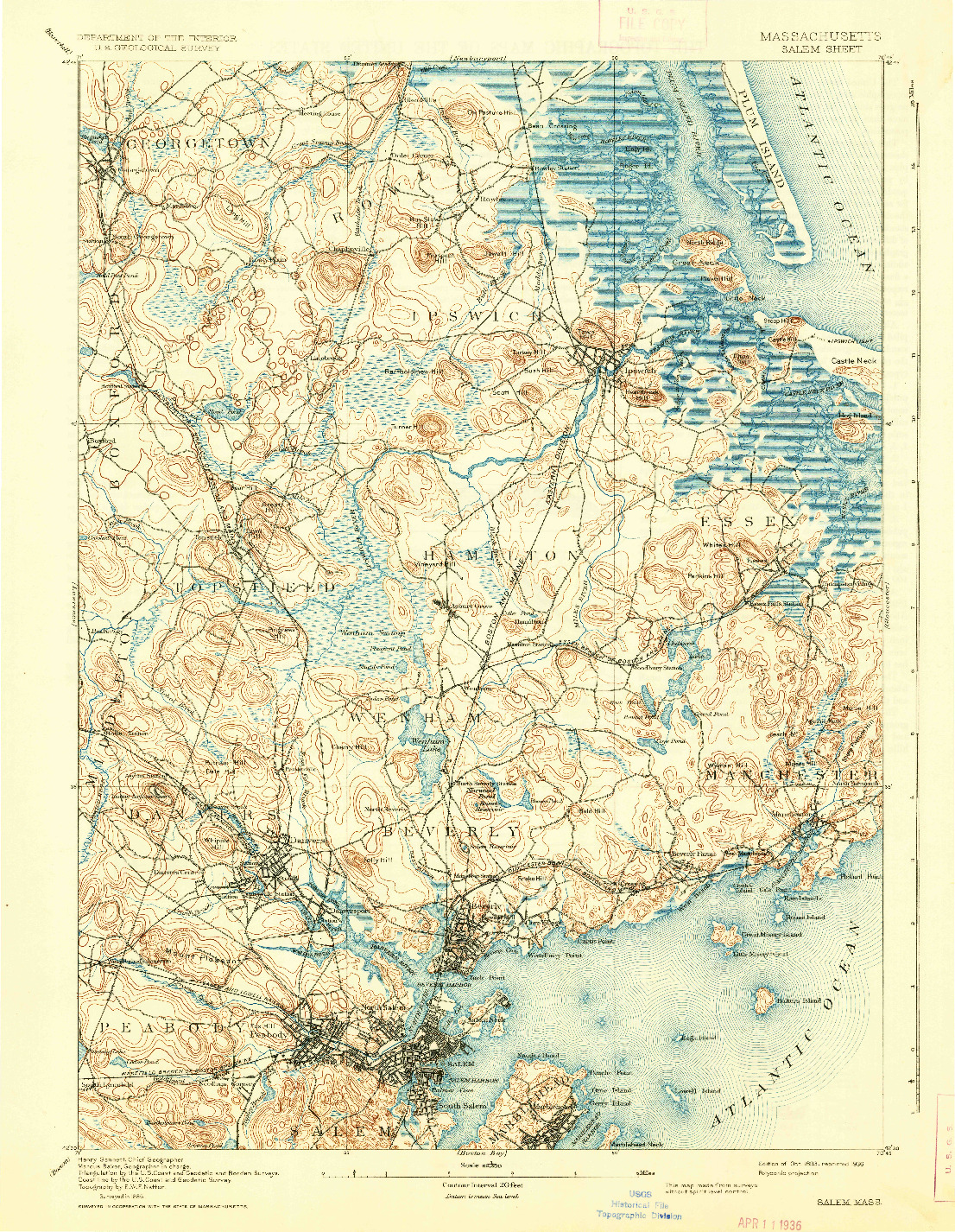 USGS 1:62500-SCALE QUADRANGLE FOR SALEM, MA 1893