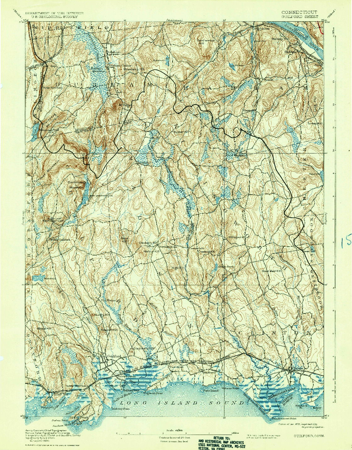 USGS 1:62500-SCALE QUADRANGLE FOR GUILFORD, CT 1893