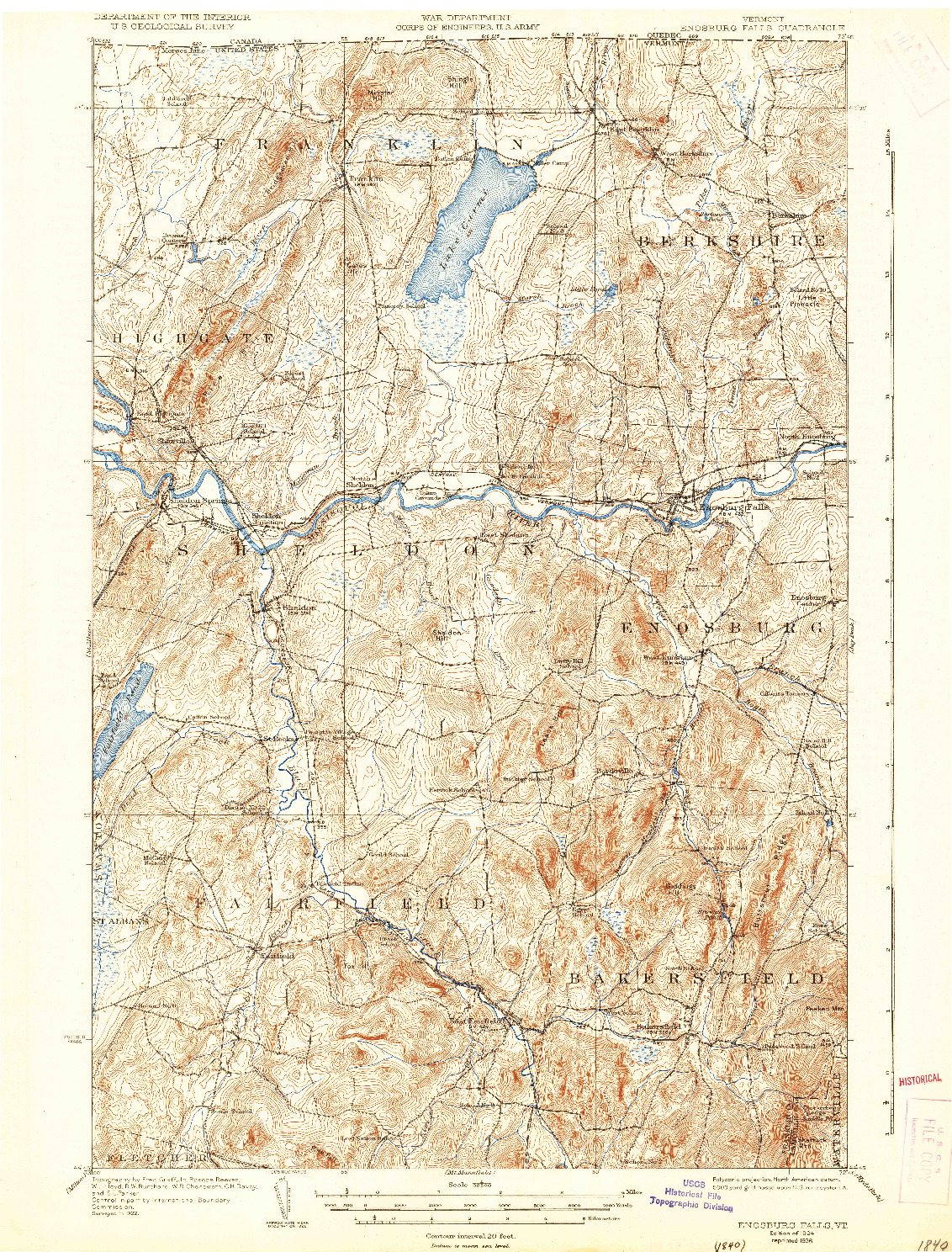 USGS 1:62500-SCALE QUADRANGLE FOR ENOSBURG FALLS, VT 1924