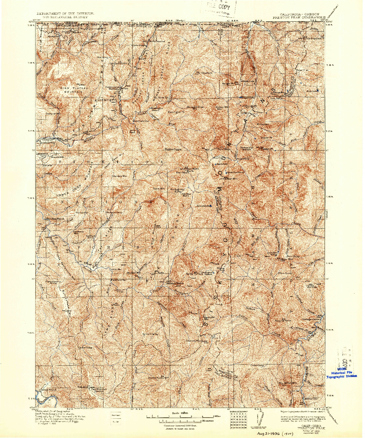 USGS 1:125000-SCALE QUADRANGLE FOR PRESTON PEAK, CA 1922