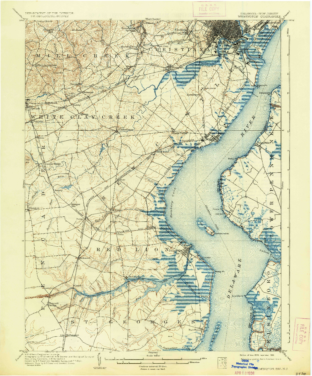 USGS 1:62500-SCALE QUADRANGLE FOR WILMINGTON, DE 1906