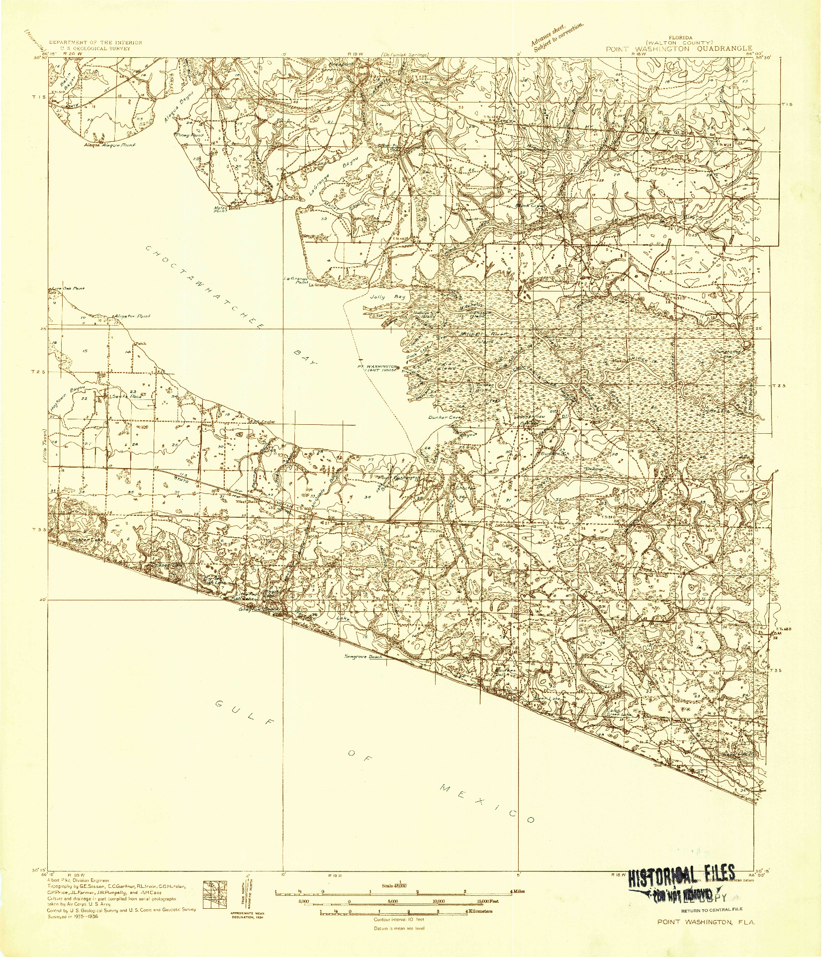 USGS 1:48000-SCALE QUADRANGLE FOR POINT WASHINGTON, FL 1936