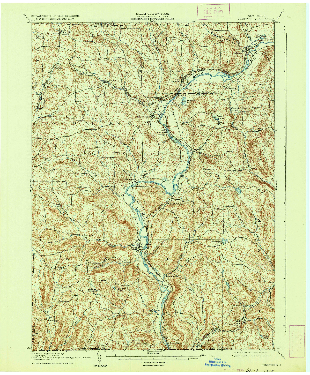 USGS 1:62500-SCALE QUADRANGLE FOR NINEVEH, NY 1905