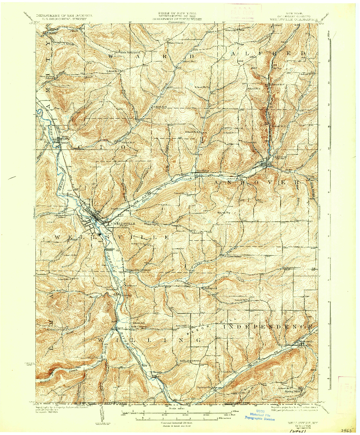 USGS 1:62500-SCALE QUADRANGLE FOR WELLSVILLE, NY 1926