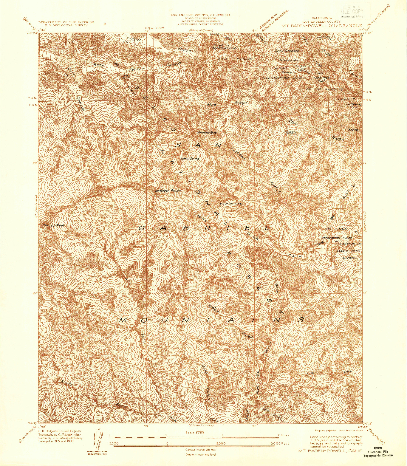 USGS 1:24000-SCALE QUADRANGLE FOR MT. BADEN-POWELL, CA 1936