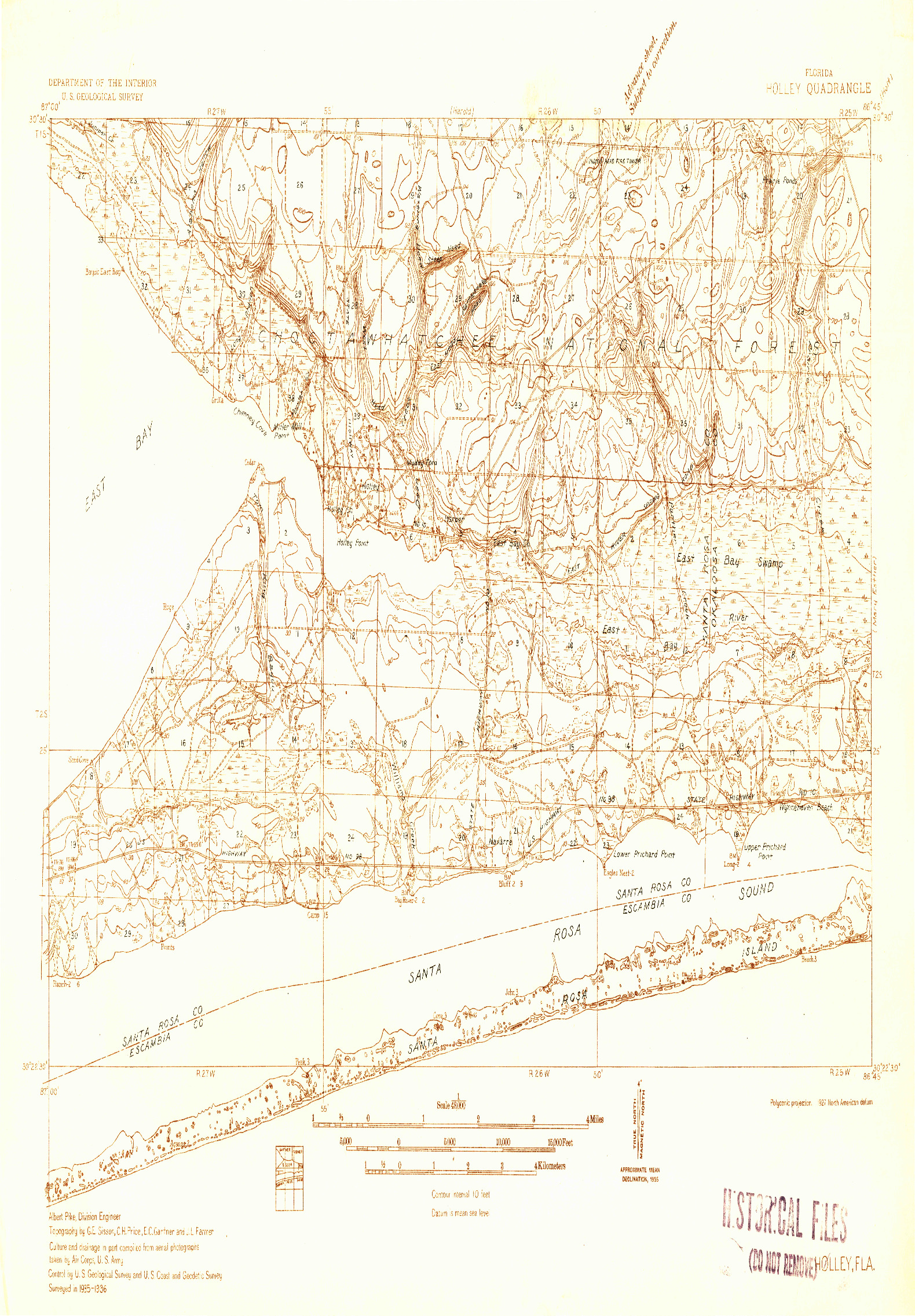 USGS 1:48000-SCALE QUADRANGLE FOR HOLLEY, FL 1936