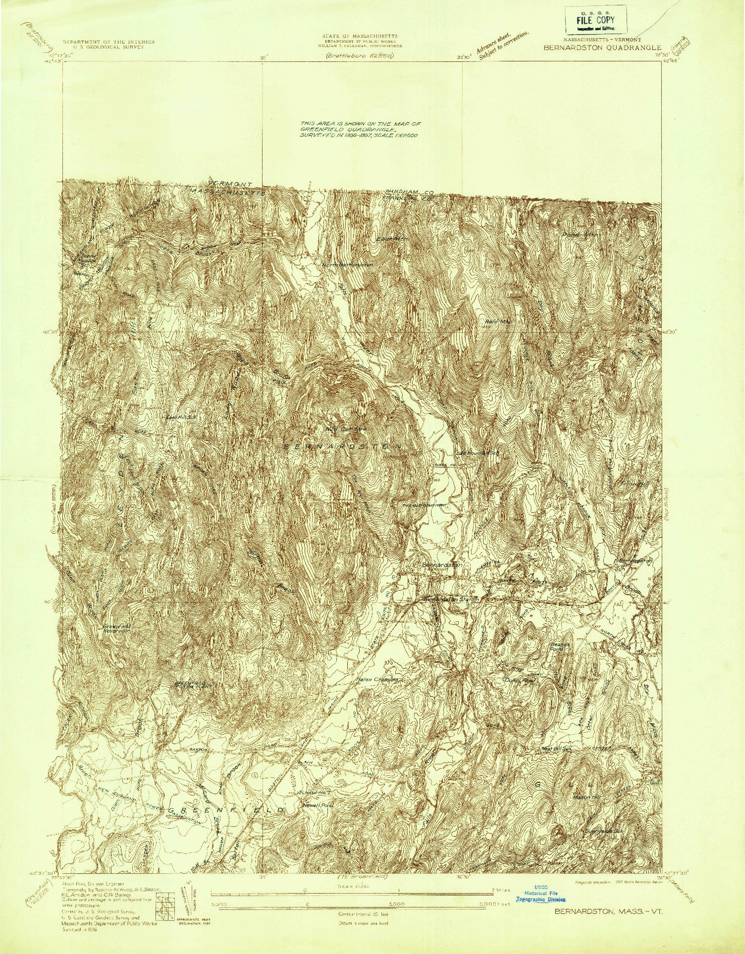 USGS 1:24000-SCALE QUADRANGLE FOR BERNARDSTON, MA 1936