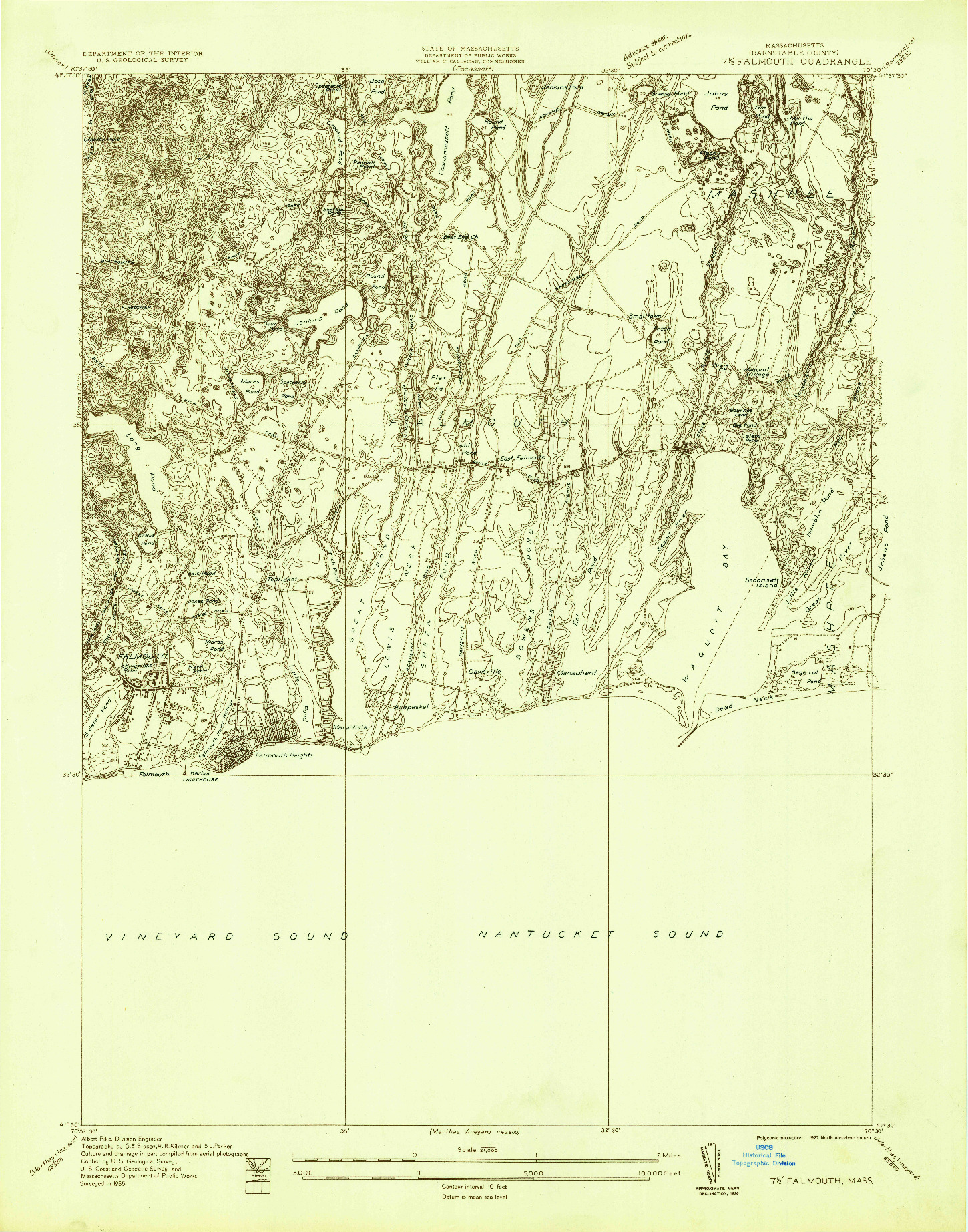 USGS 1:25000-SCALE QUADRANGLE FOR FALMOUTH, MA 1936