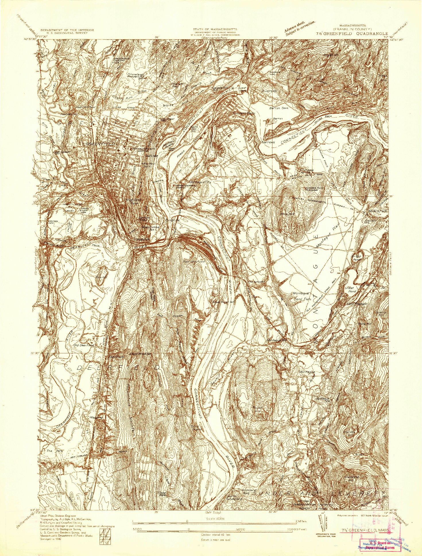 USGS 1:24000-SCALE QUADRANGLE FOR GREENFIELD, MA 1936