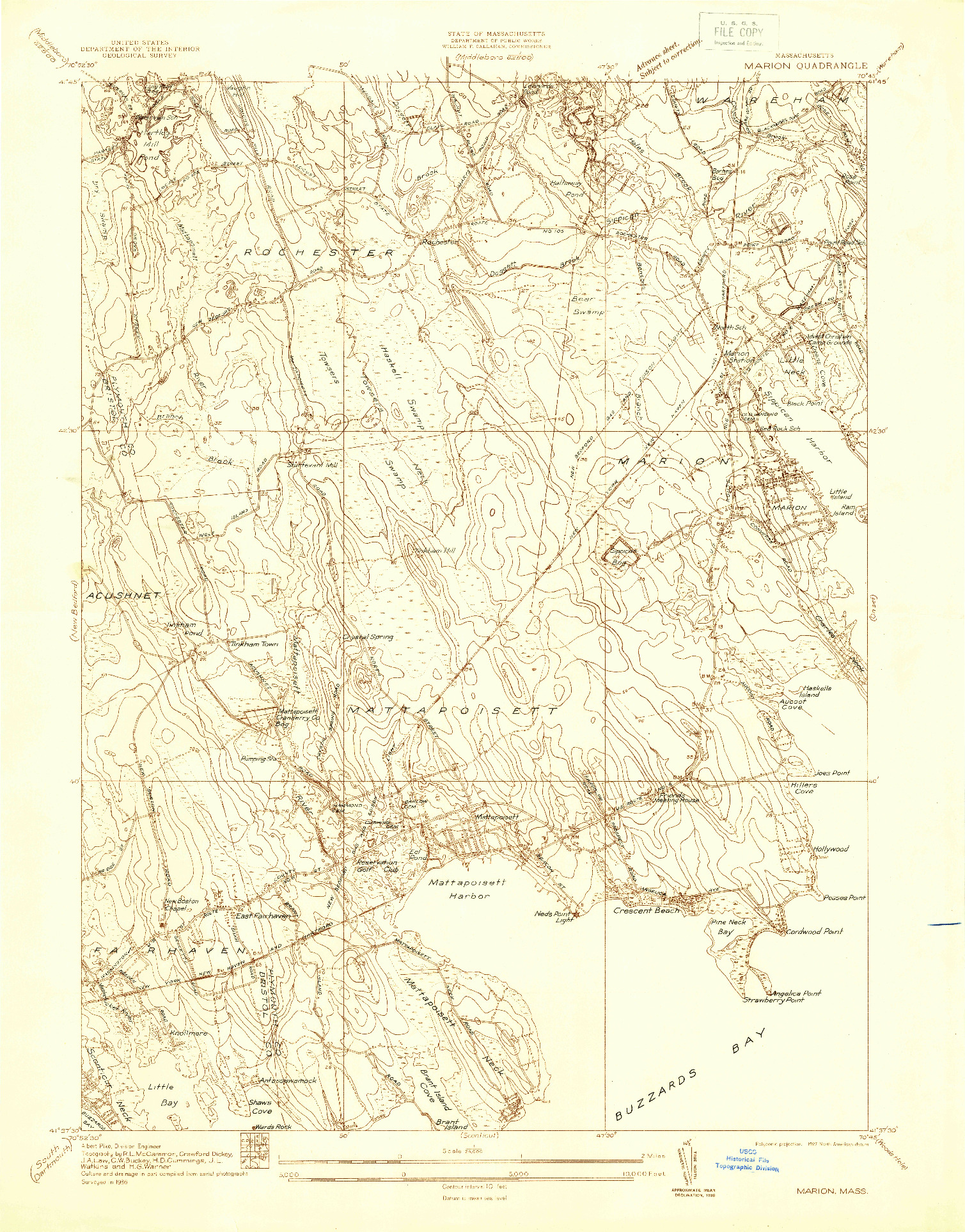 USGS 1:24000-SCALE QUADRANGLE FOR MARION, MA 1936