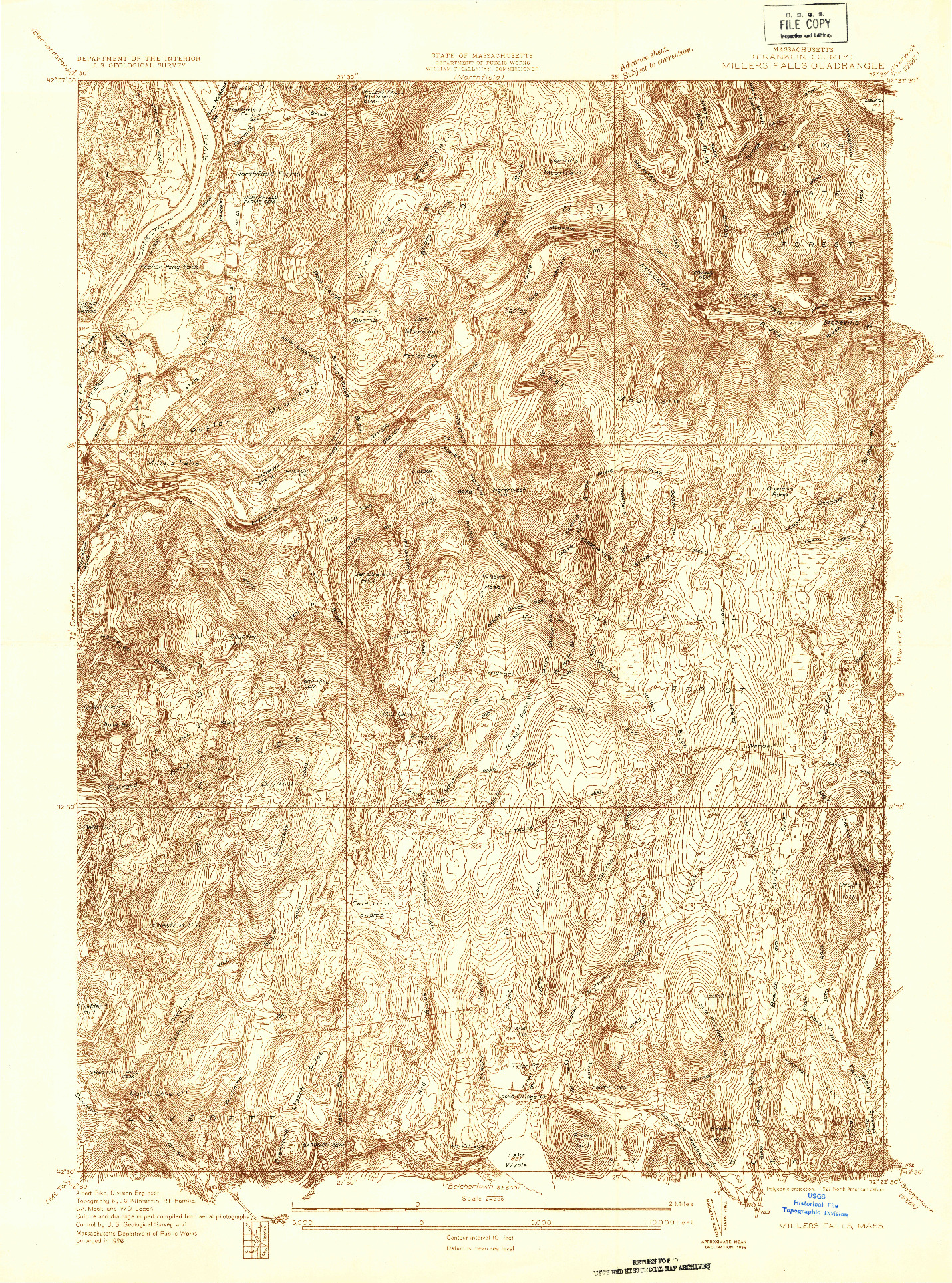 USGS 1:24000-SCALE QUADRANGLE FOR MILLERS FALLS, MA 1936