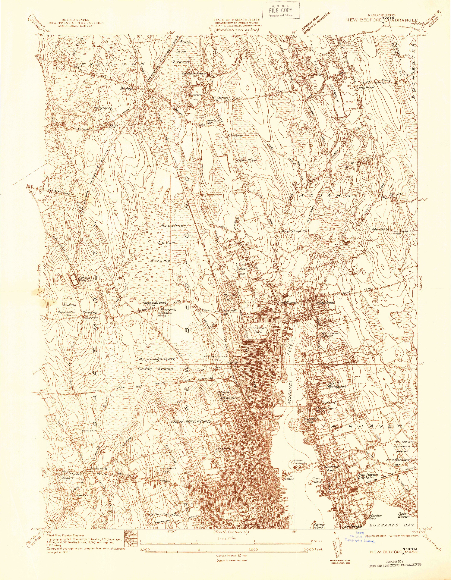 USGS 1:24000-SCALE QUADRANGLE FOR NEW BEDFORD NORTH, MA 1936