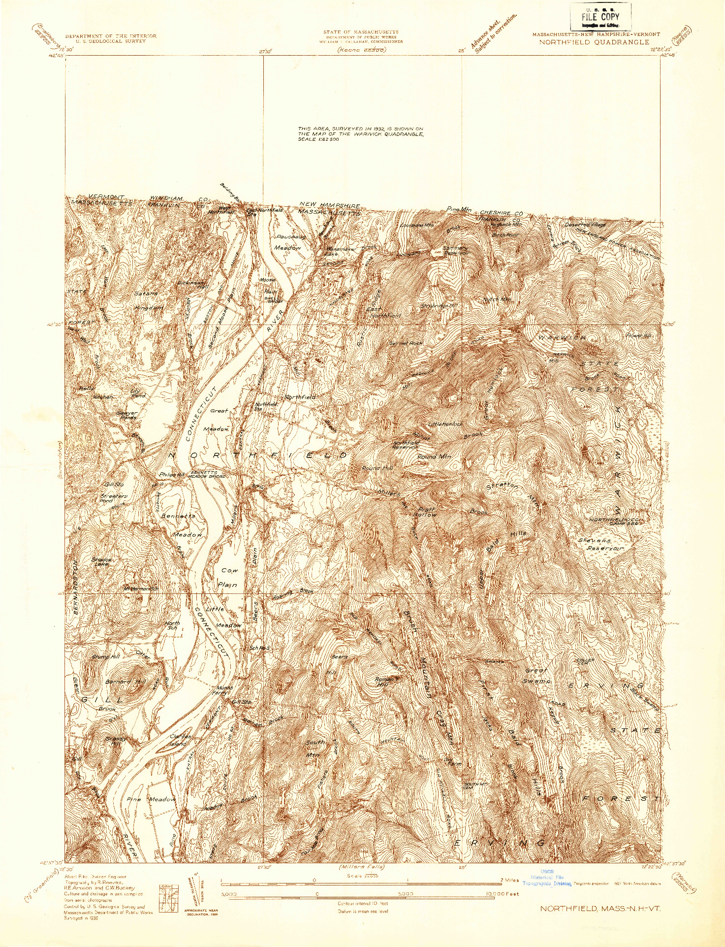 USGS 1:24000-SCALE QUADRANGLE FOR NORTHFIELD, MA 1936