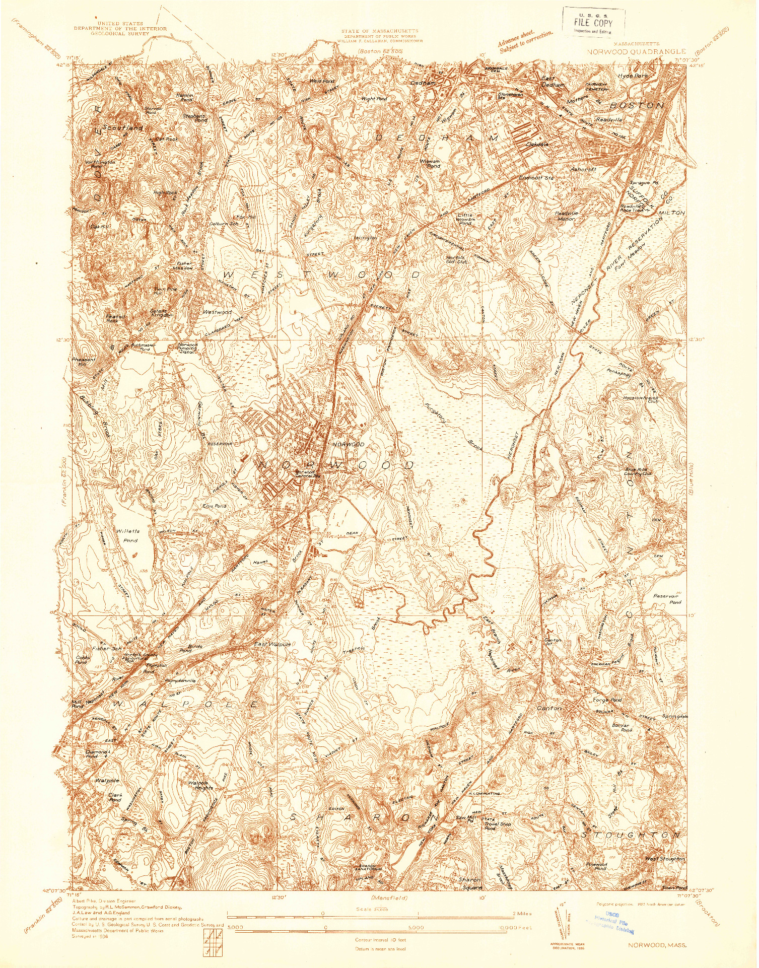 USGS 1:24000-SCALE QUADRANGLE FOR NORWOOD, MA 1936